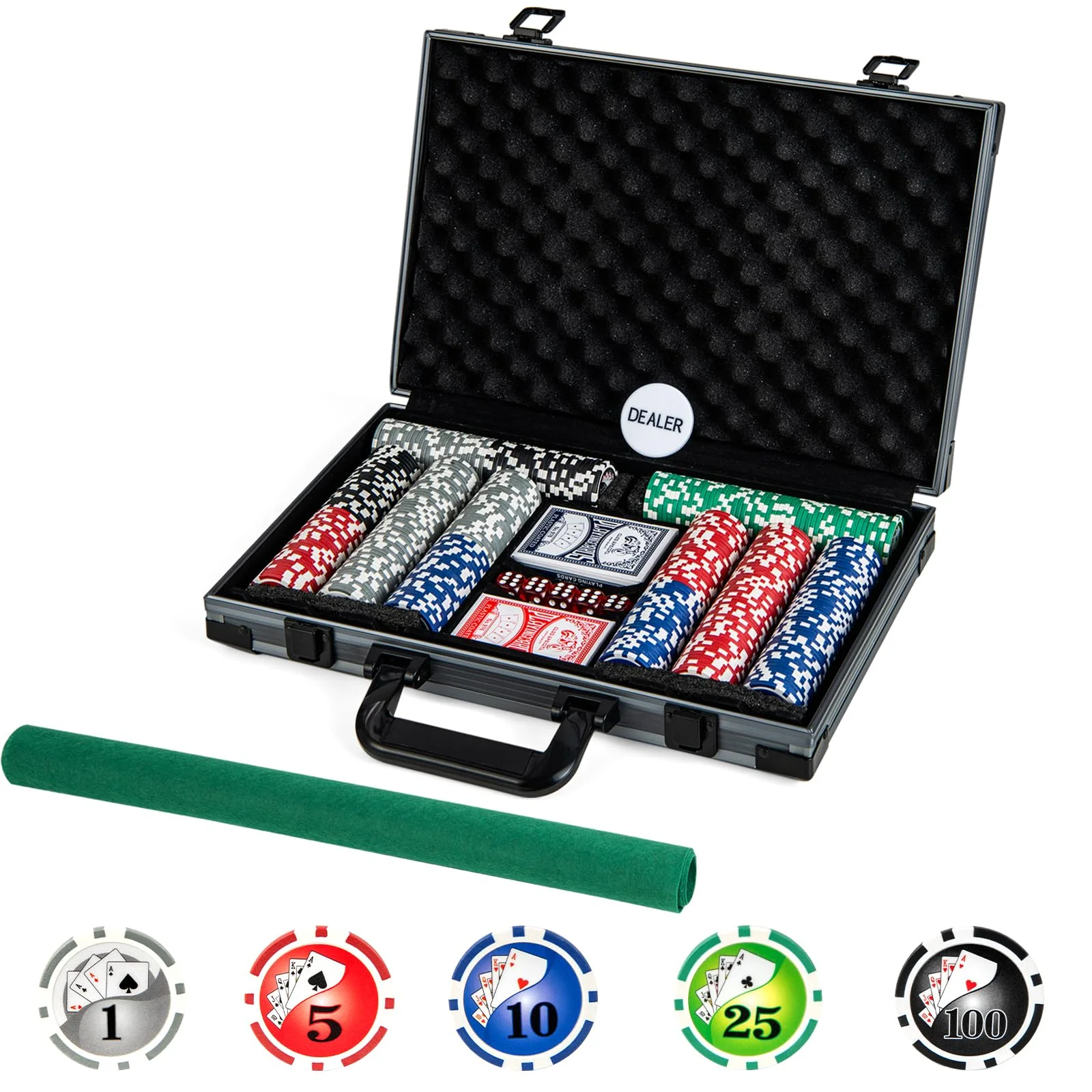 Goplus Poker Chip Set, Casino Poker Chips with 400 PCS Chips, 6 Decks Cards, Dealer Button - Image 9