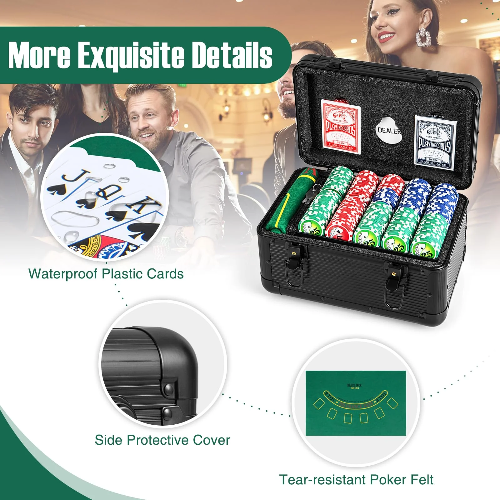 Goplus Poker Chip Set, Casino Poker Chips with 600 PCS Chips, 6 Decks Cards, Dealer Button - Image 5