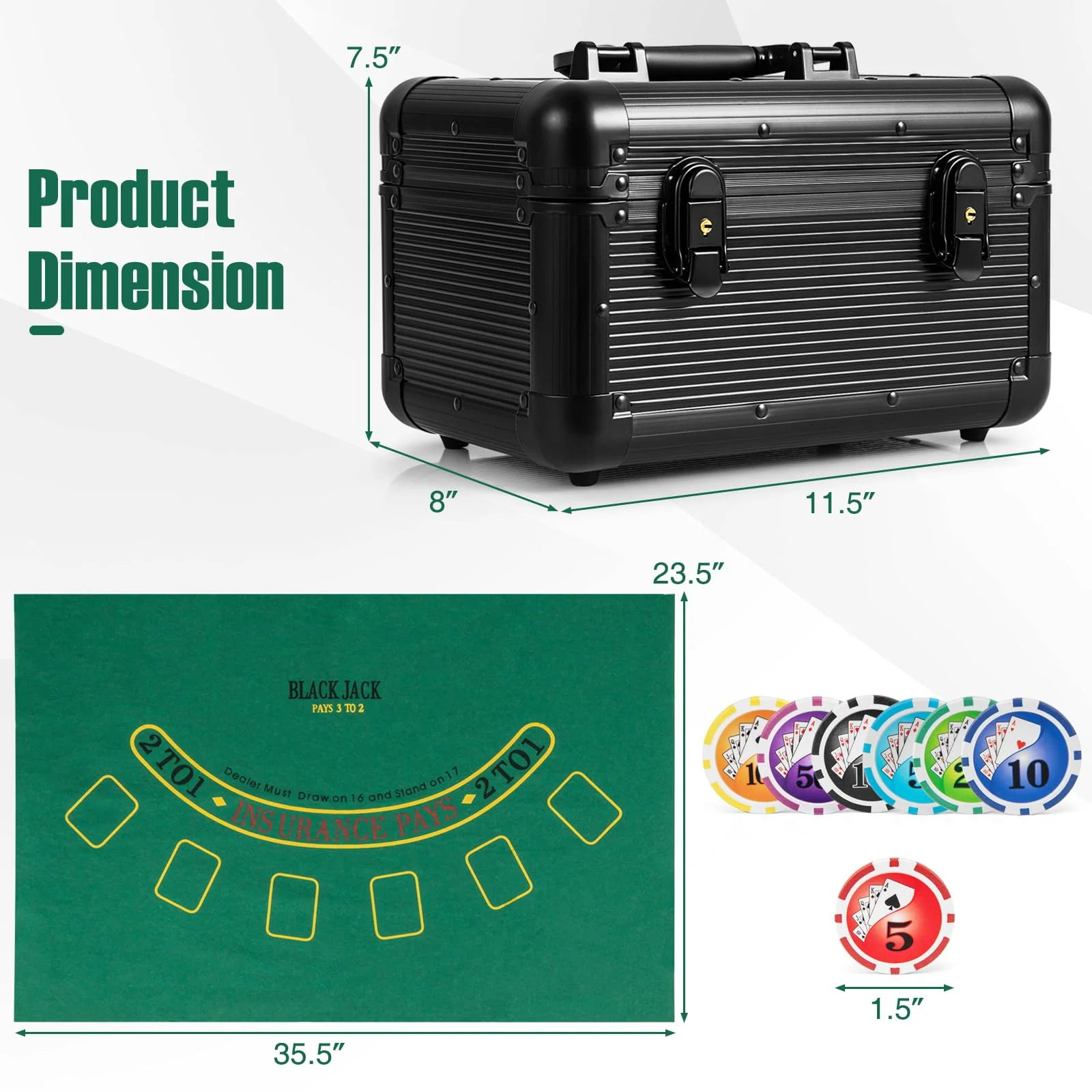 Goplus Poker Chip Set, Casino Poker Chips with 600 PCS Chips, 6 Decks Cards, Dealer Button - Image 6