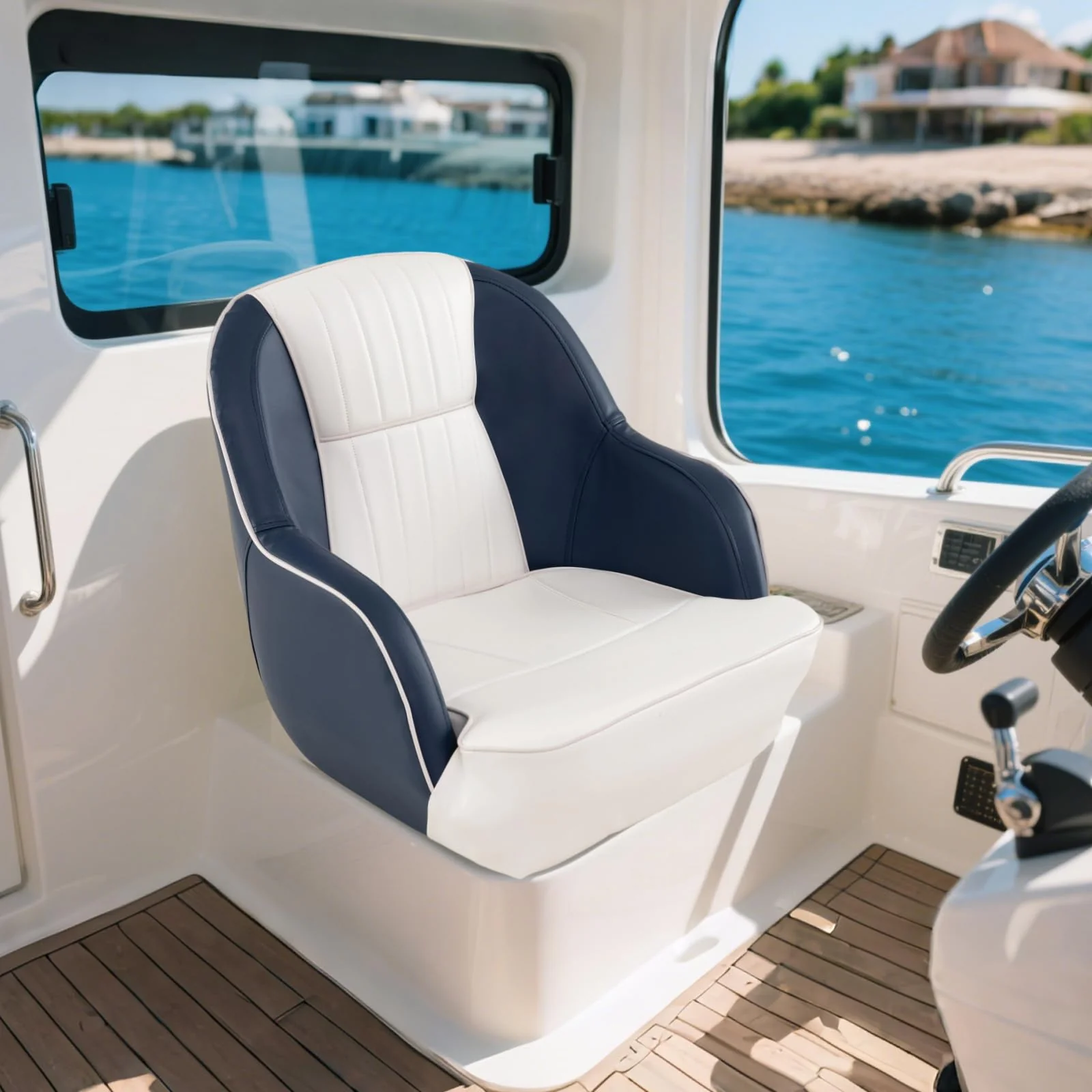 Goplus Pontoon Boat Seat with Thick Cushioned Seat | Ergonomic Cabin Caption Chair - Image 2