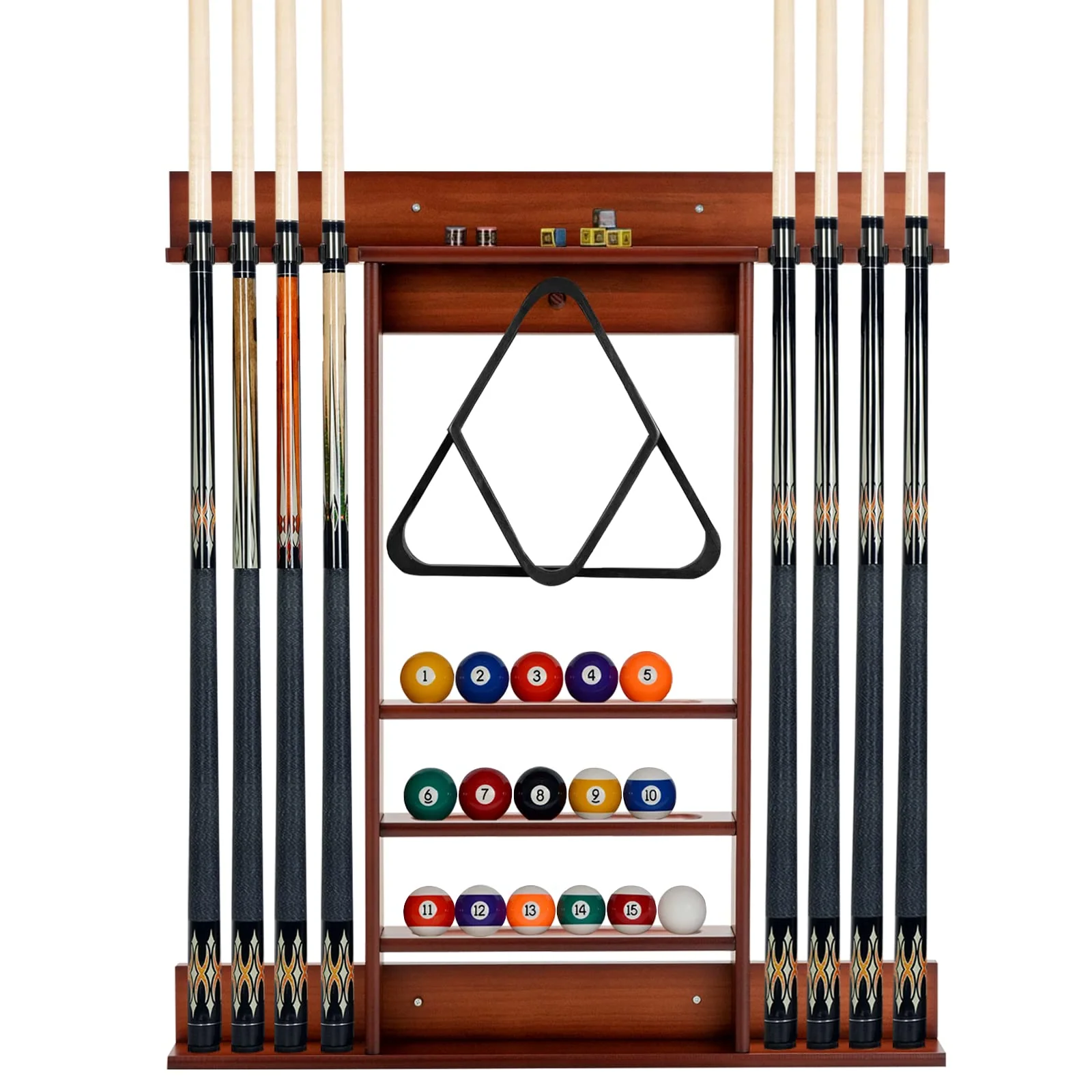 Goplus Pool Cue Rack, Wall Mounted Billiard Stick Holder, Made of Solid Pine Wood - Image 10