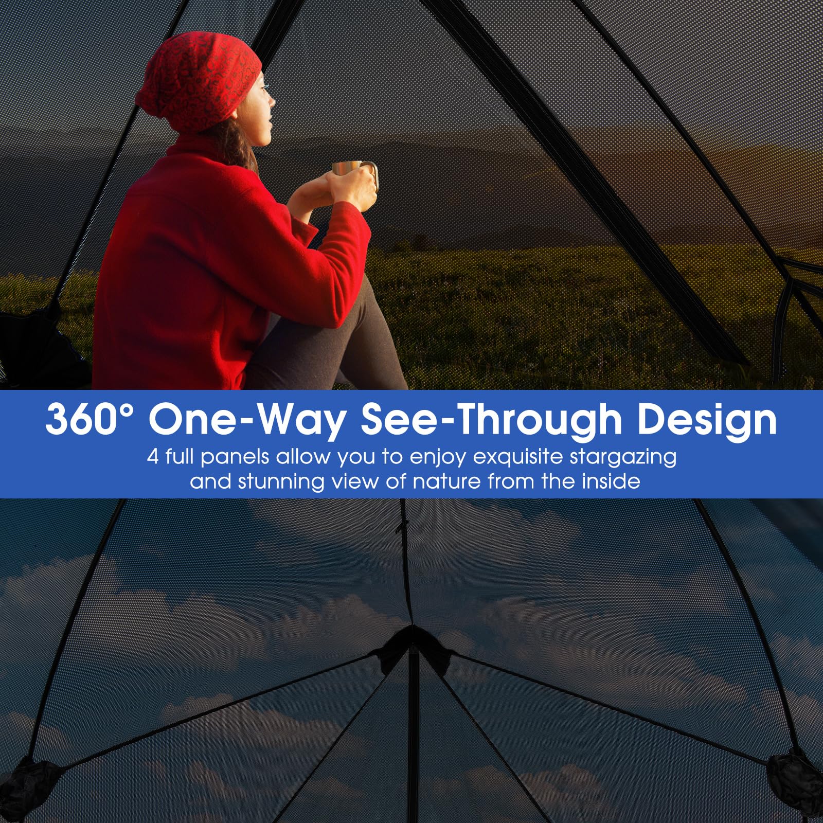 Goplus Pop-up Camping Tent 2-3 Person, 360° One-Way See-Through Family Tent, Waterproof Windproof 4-Season Shelter Tent - Image 2
