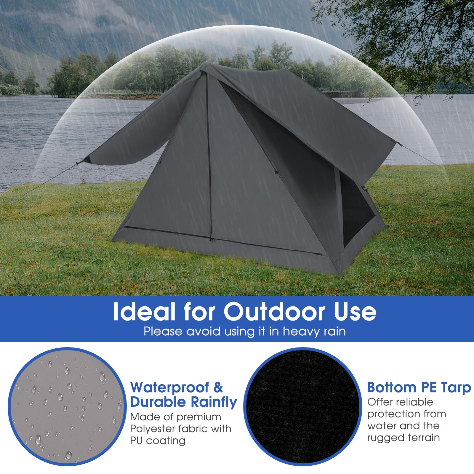 Goplus Pop-up Camping Tent 2-3 Person, 360° One-Way See-Through Family Tent, Waterproof Windproof 4-Season Shelter Tent - Image 3