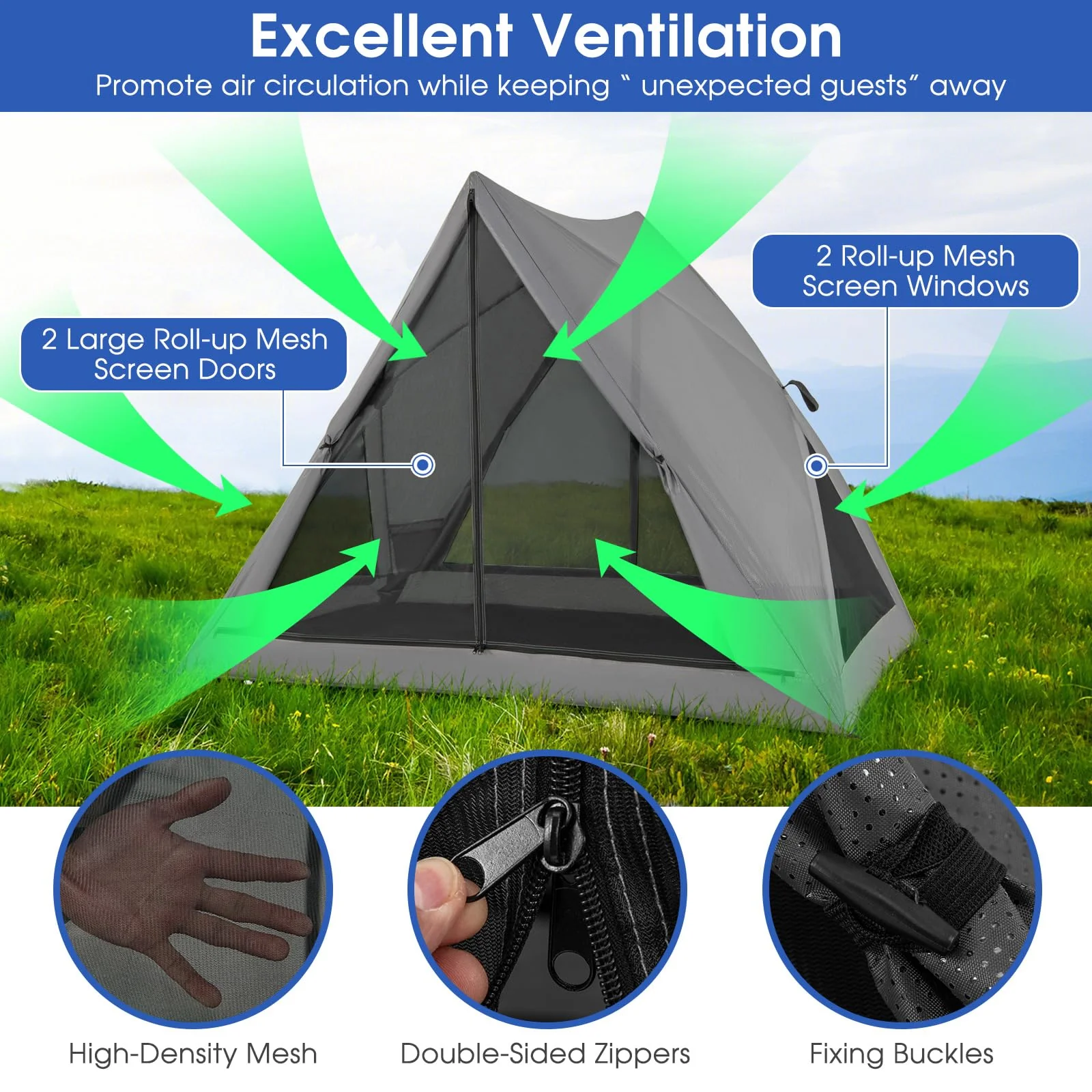 Goplus Pop-up Camping Tent 2-3 Person, 360° One-Way See-Through Family Tent, Waterproof Windproof 4-Season Shelter Tent - Image 4