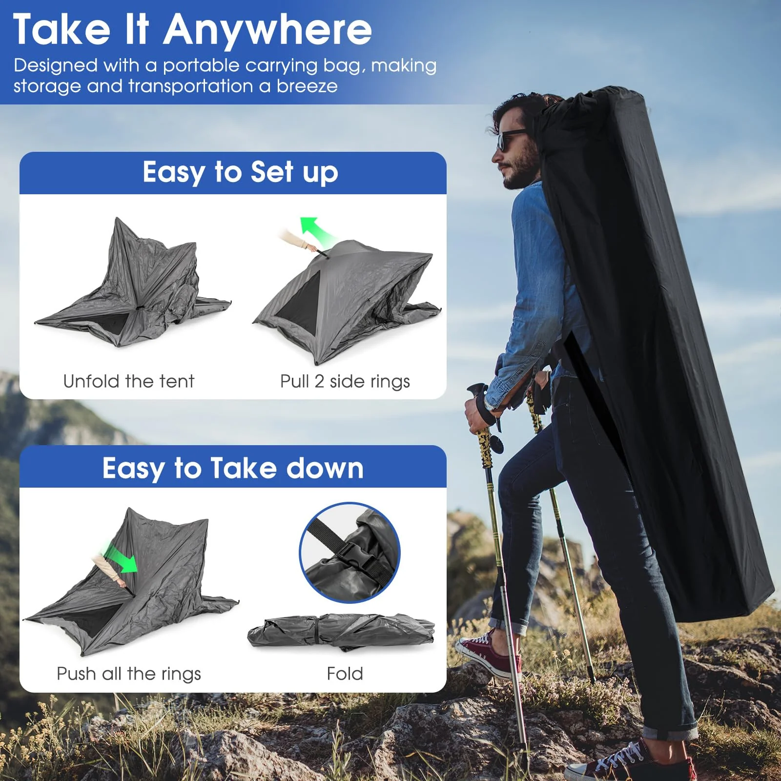 Goplus Pop-up Camping Tent 2-3 Person, 360° One-Way See-Through Family Tent, Waterproof Windproof 4-Season Shelter Tent - Image 6