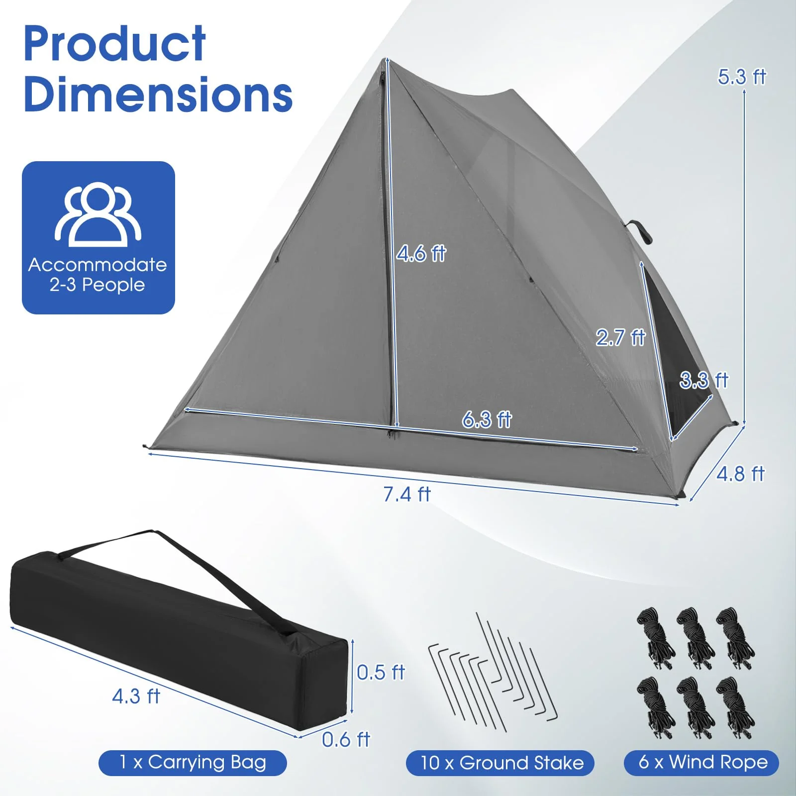 Goplus Pop-up Camping Tent 2-3 Person, 360° One-Way See-Through Family Tent, Waterproof Windproof 4-Season Shelter Tent - Image 7