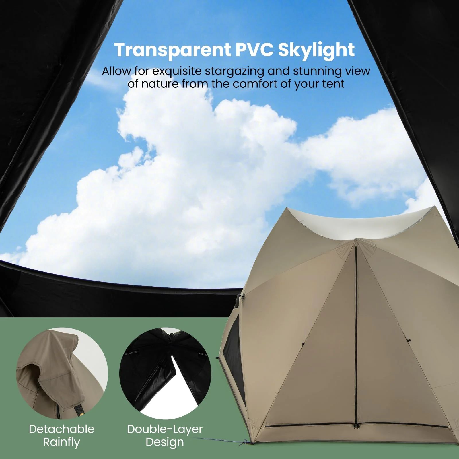 Goplus Pop-up Camping Tent for 4/5/6 Person, 6-Sided Family Tent w/Rainfly, Skylight, 3 Doors - Image 2