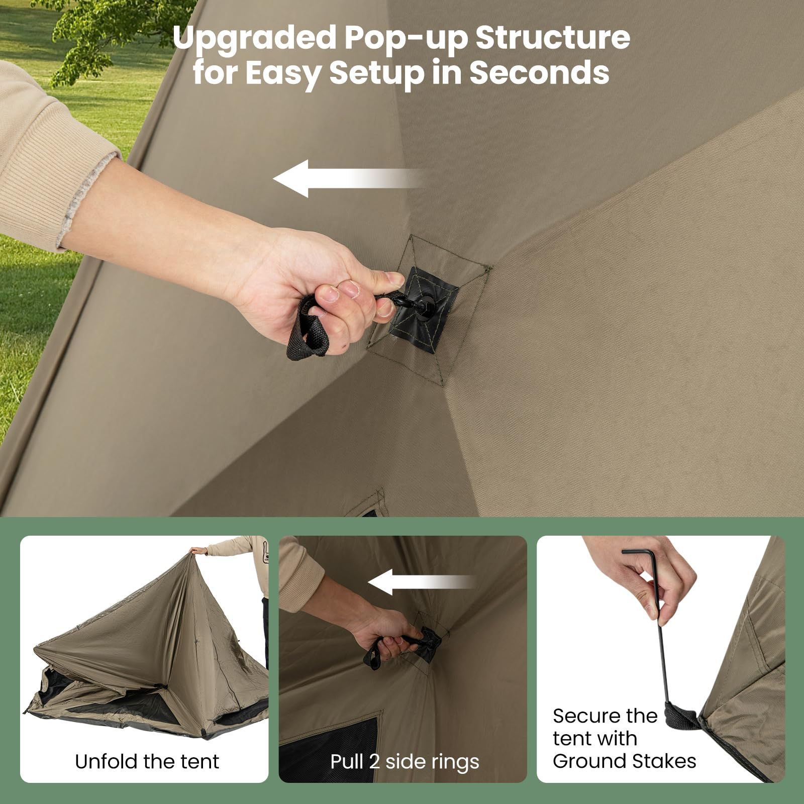 Goplus Pop-up Camping Tent for 4/5/6 Person, 6-Sided Family Tent w/Rainfly, Skylight, 3 Doors - Image 4