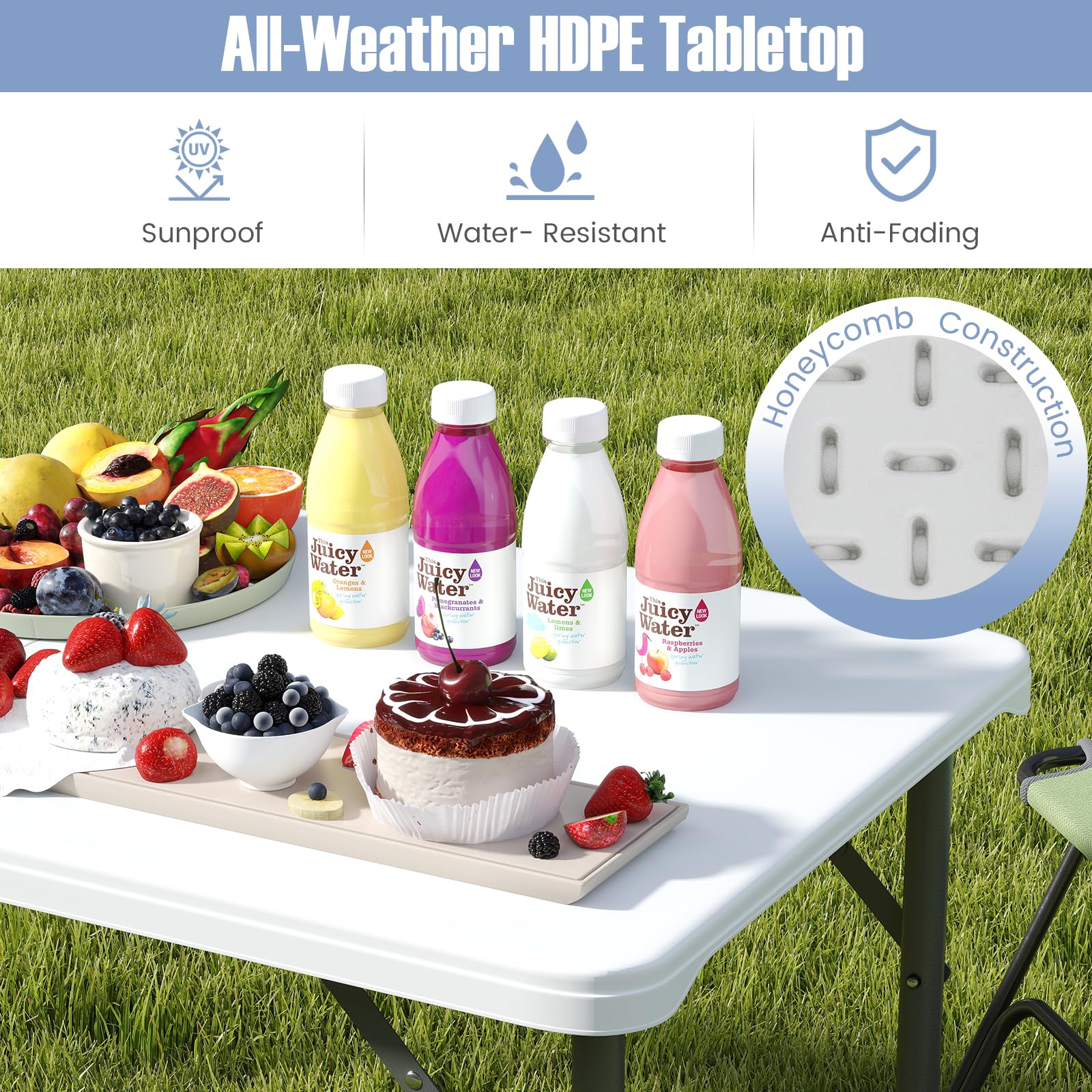 Goplus Portable 4 Foot Plastic Folding Table, 400 LBS Indoor Outdoor Heavy Duty Adjustable Folding Tables with HDPE Tabletop - Image 5