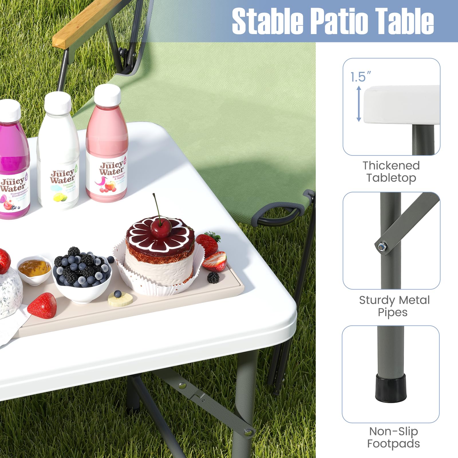 Goplus Portable 4 Foot Plastic Folding Table, 400 LBS Indoor Outdoor Heavy Duty Adjustable Folding Tables with HDPE Tabletop - Image 7