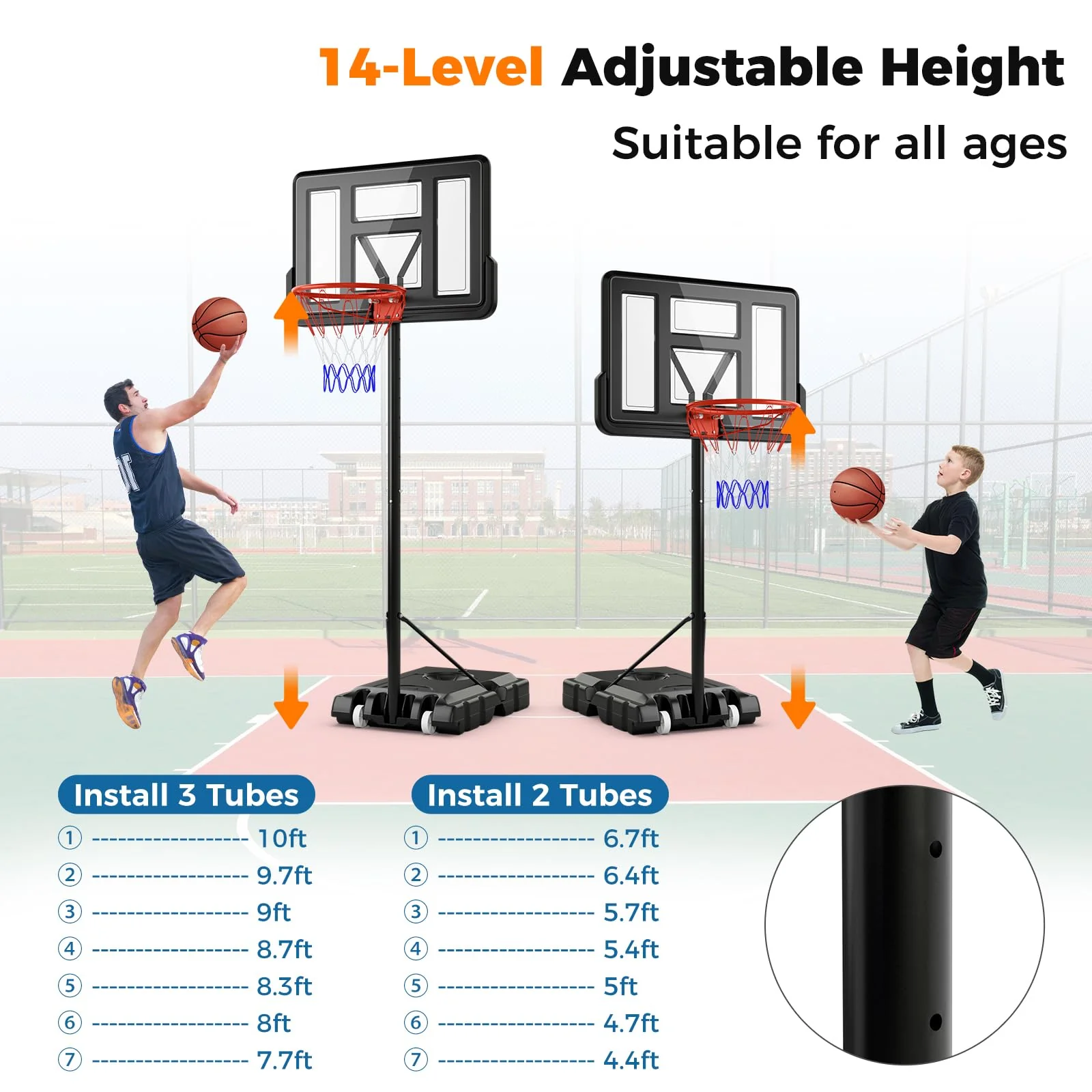 Goplus Portable Basketball Hoop, 10FT Height Adjustable Basketball Goal w/44‘’ Shatterproof Backboard - Image 2