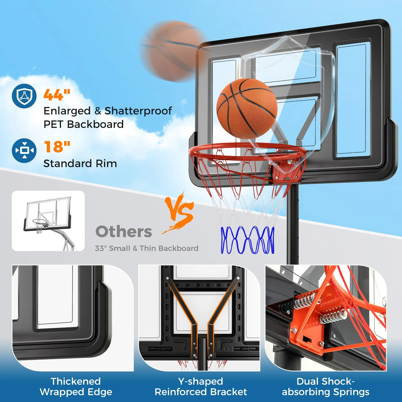 Goplus Portable Basketball Hoop, 10FT Height Adjustable Basketball Goal w/44‘’ Shatterproof Backboard - Image 3