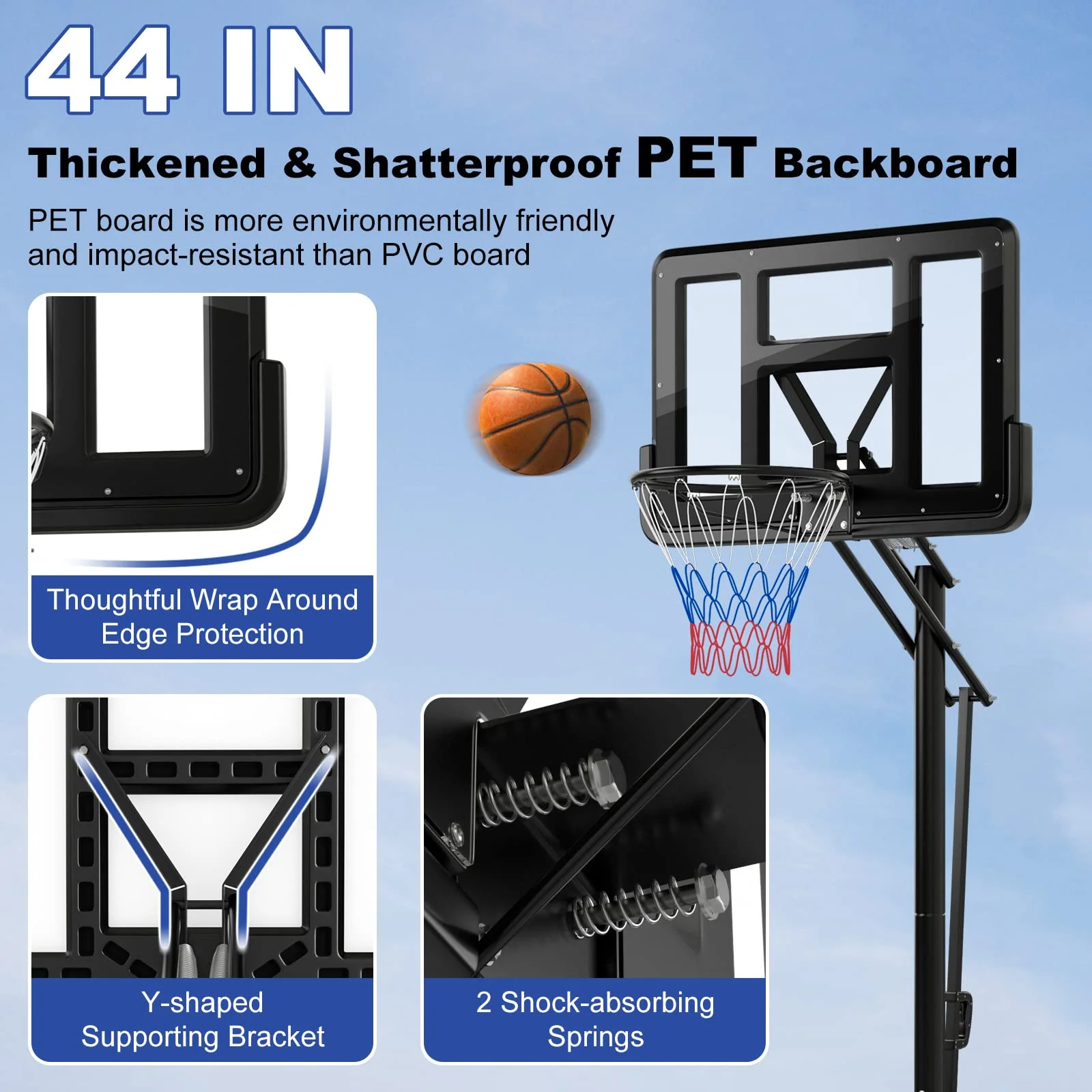 Goplus Portable Basketball Hoop, 8 to 10ft 5-Level Height Adjustable Basketball Goal Hoop Stand - Image 4