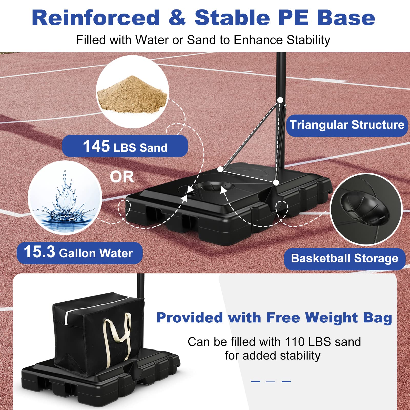 Goplus Portable Basketball Hoop, 8 to 10ft 5-Level Height Adjustable Basketball Goal Hoop Stand - Image 5
