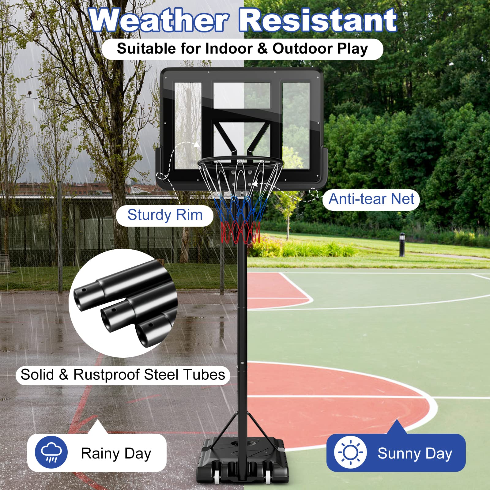 Goplus Portable Basketball Hoop, 8 to 10ft 5-Level Height Adjustable Basketball Goal Hoop Stand - Image 6
