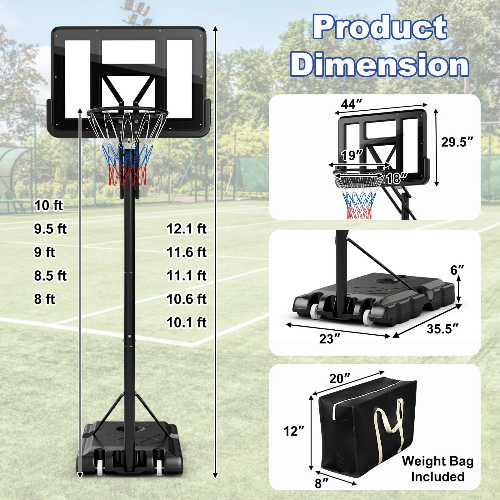 Goplus Portable Basketball Hoop, 8 to 10ft 5-Level Height Adjustable Basketball Goal Hoop Stand - Image 7