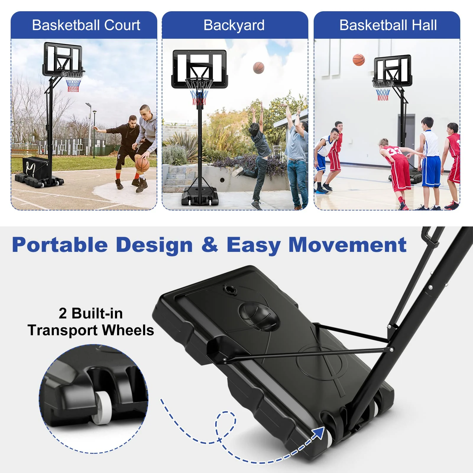 Goplus Portable Basketball Hoop, 8 to 10ft 5-Level Height Adjustable Basketball Goal Hoop Stand - Image 8