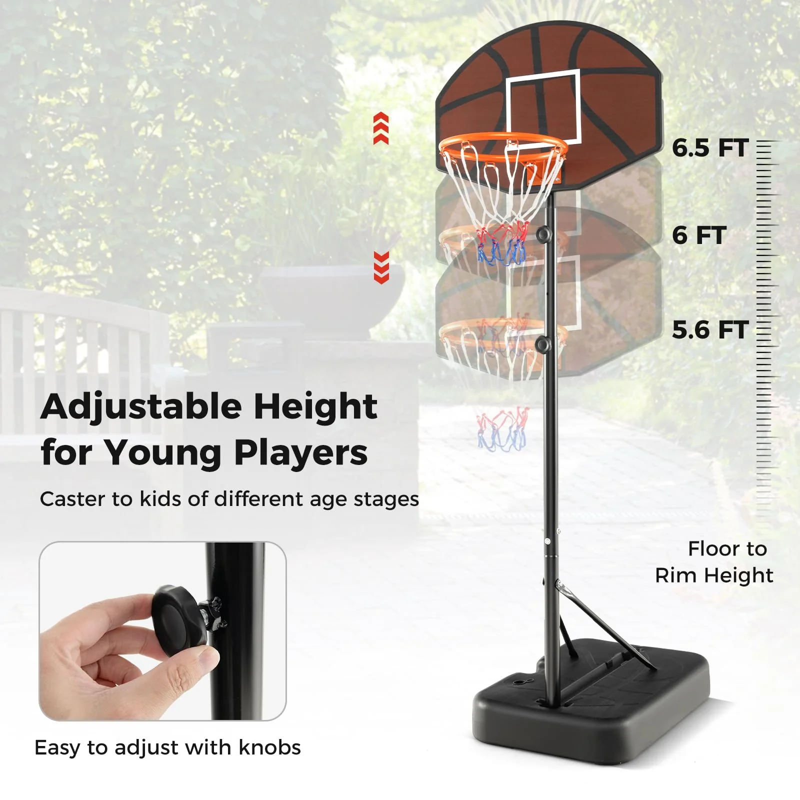 Goplus Portable Basketball Hoop Outdoor, 5.6-6.5 FT Height Adjustable Basketball Goal System with Shatterproof Backboard - Image 3