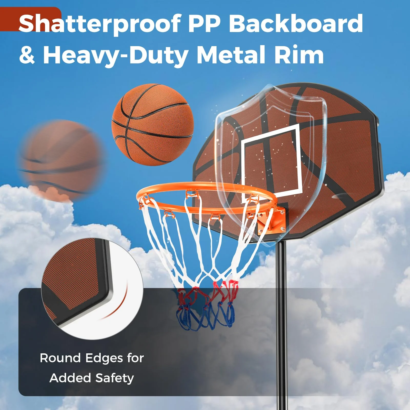 Goplus Portable Basketball Hoop Outdoor, 5.6-6.5 FT Height Adjustable Basketball Goal System with Shatterproof Backboard - Image 4