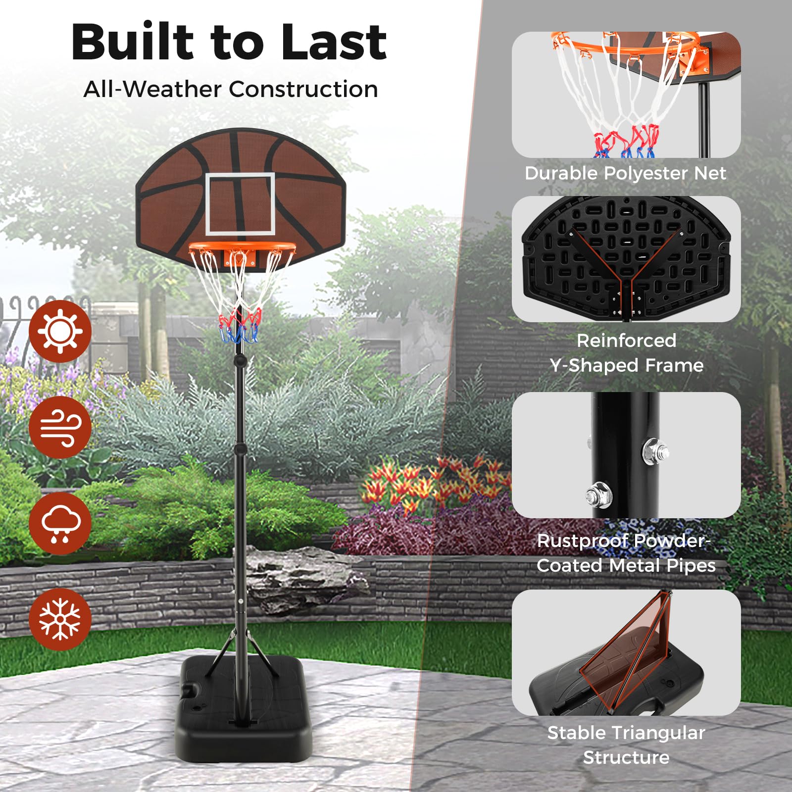 Goplus Portable Basketball Hoop Outdoor, 5.6-6.5 FT Height Adjustable Basketball Goal System with Shatterproof Backboard - Image 5