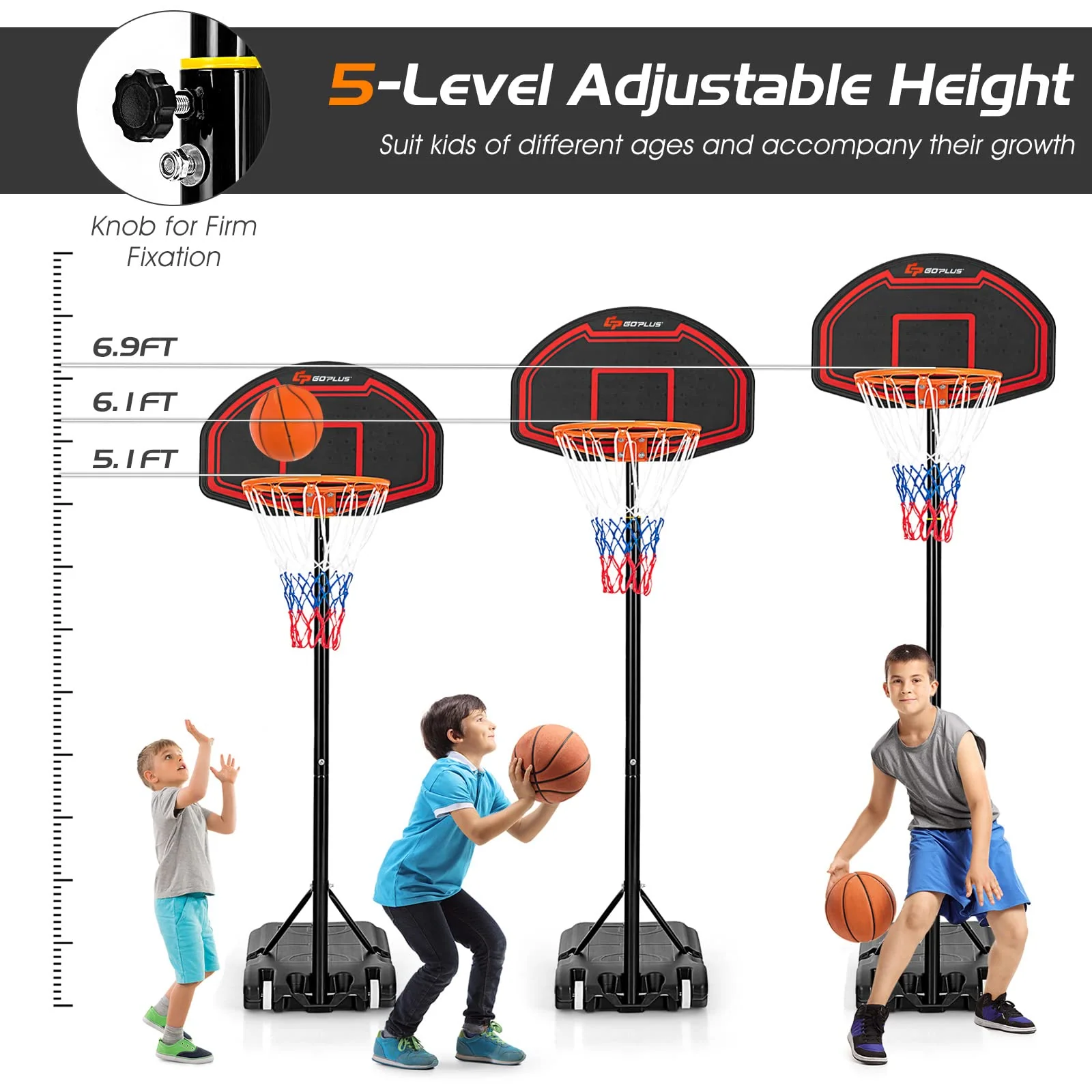 Goplus Portable Basketball Hoop Outdoor, 6.3FT-8.1FT - Image 4