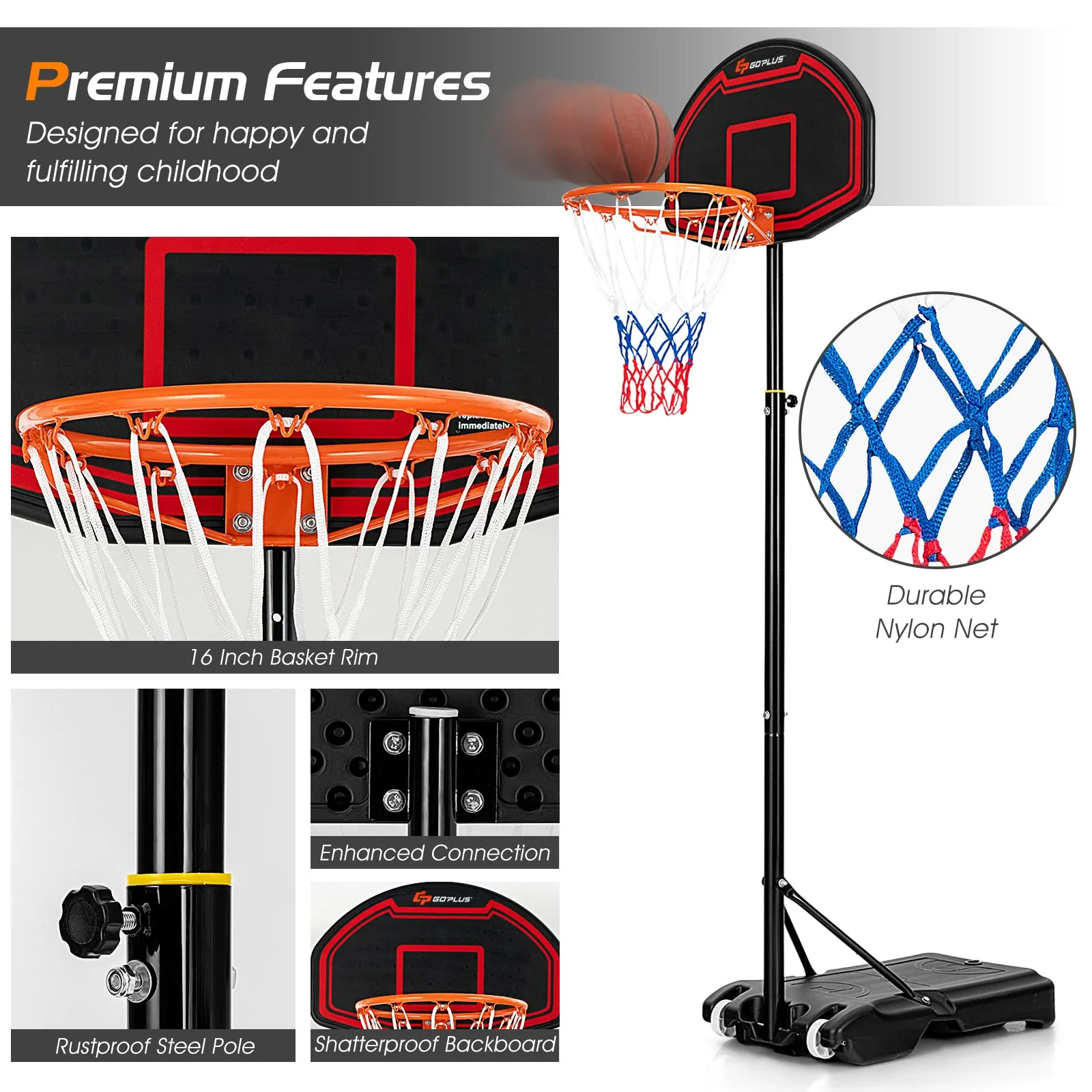 Goplus Portable Basketball Hoop Outdoor, 6.3FT-8.1FT - Image 5