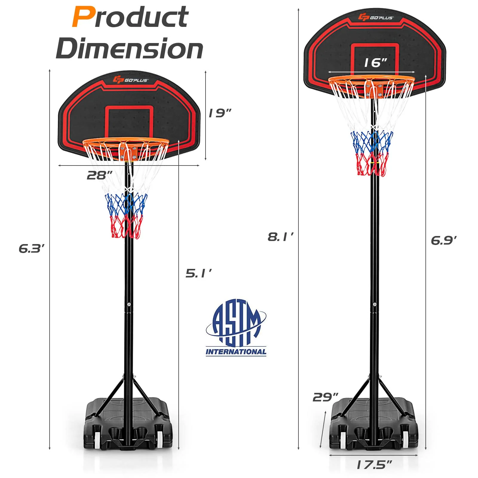 Goplus Portable Basketball Hoop Outdoor, 6.3FT-8.1FT - Image 8