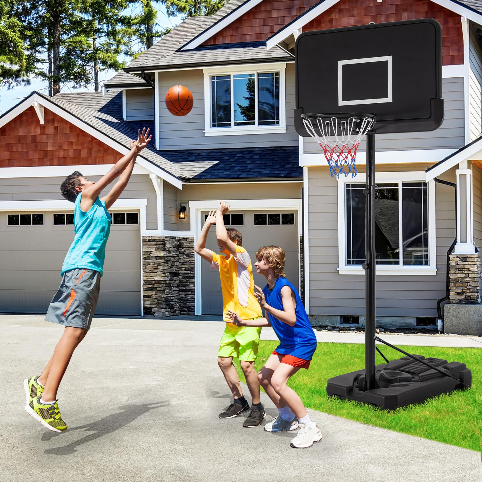 Goplus Portable Basketball Hoop Outdoor, 6.5-10FT Adjustable Basketball Goal System w/44-Inch Shatterproof Backboard - Image 2