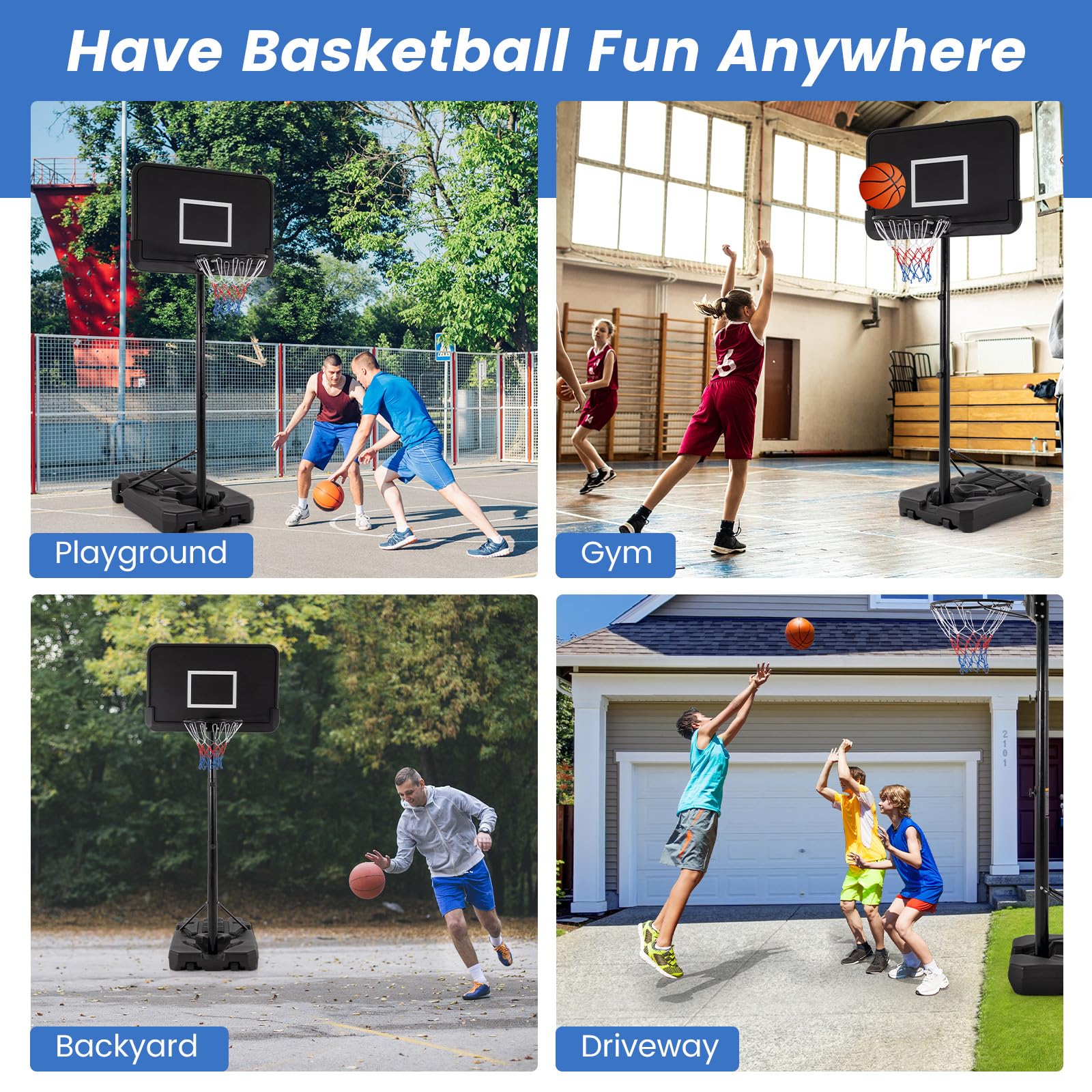 Goplus Portable Basketball Hoop Outdoor, 6.5-10FT Adjustable Basketball Goal System w/44-Inch Shatterproof Backboard - Image 3
