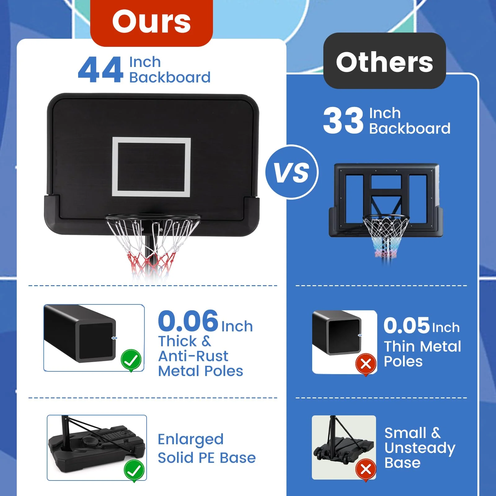 Goplus Portable Basketball Hoop Outdoor, 6.5-10FT Adjustable Basketball Goal System w/44-Inch Shatterproof Backboard - Image 4