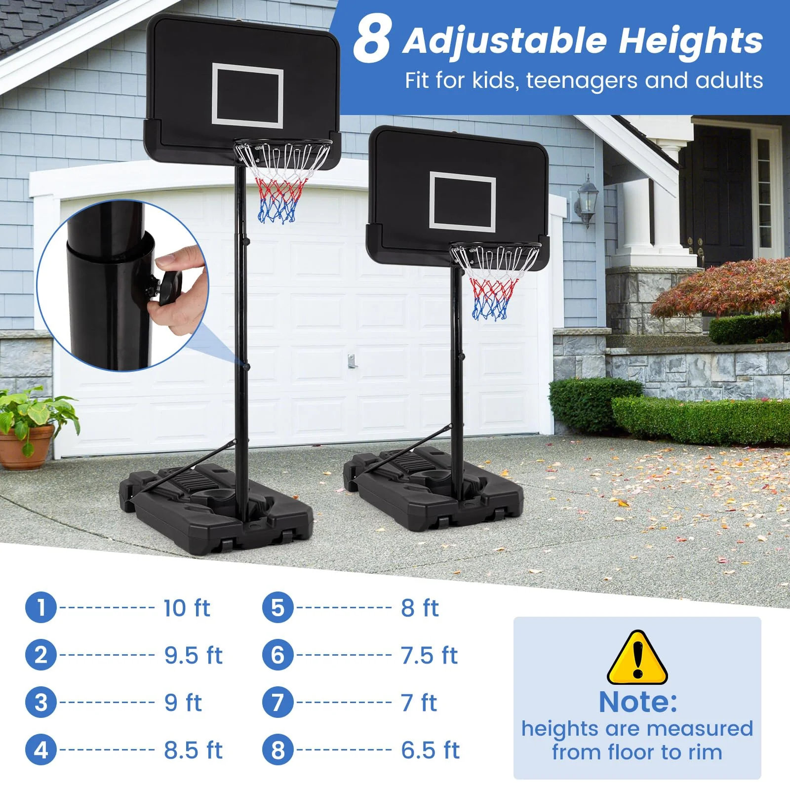 Goplus Portable Basketball Hoop Outdoor, 6.5-10FT Adjustable Basketball Goal System w/44-Inch Shatterproof Backboard - Image 5