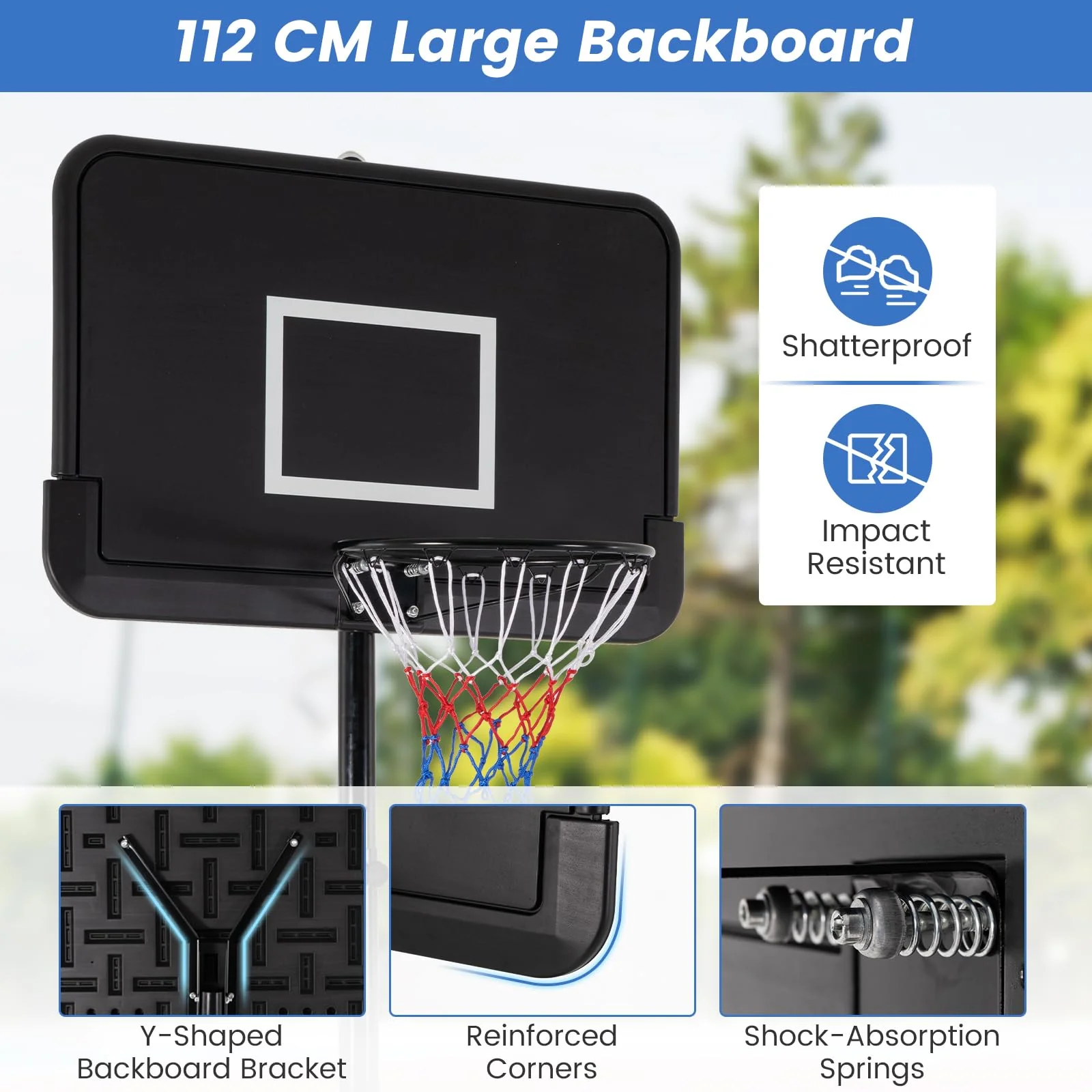 Goplus Portable Basketball Hoop Outdoor, 6.5-10FT Adjustable Basketball Goal System w/44-Inch Shatterproof Backboard - Image 6