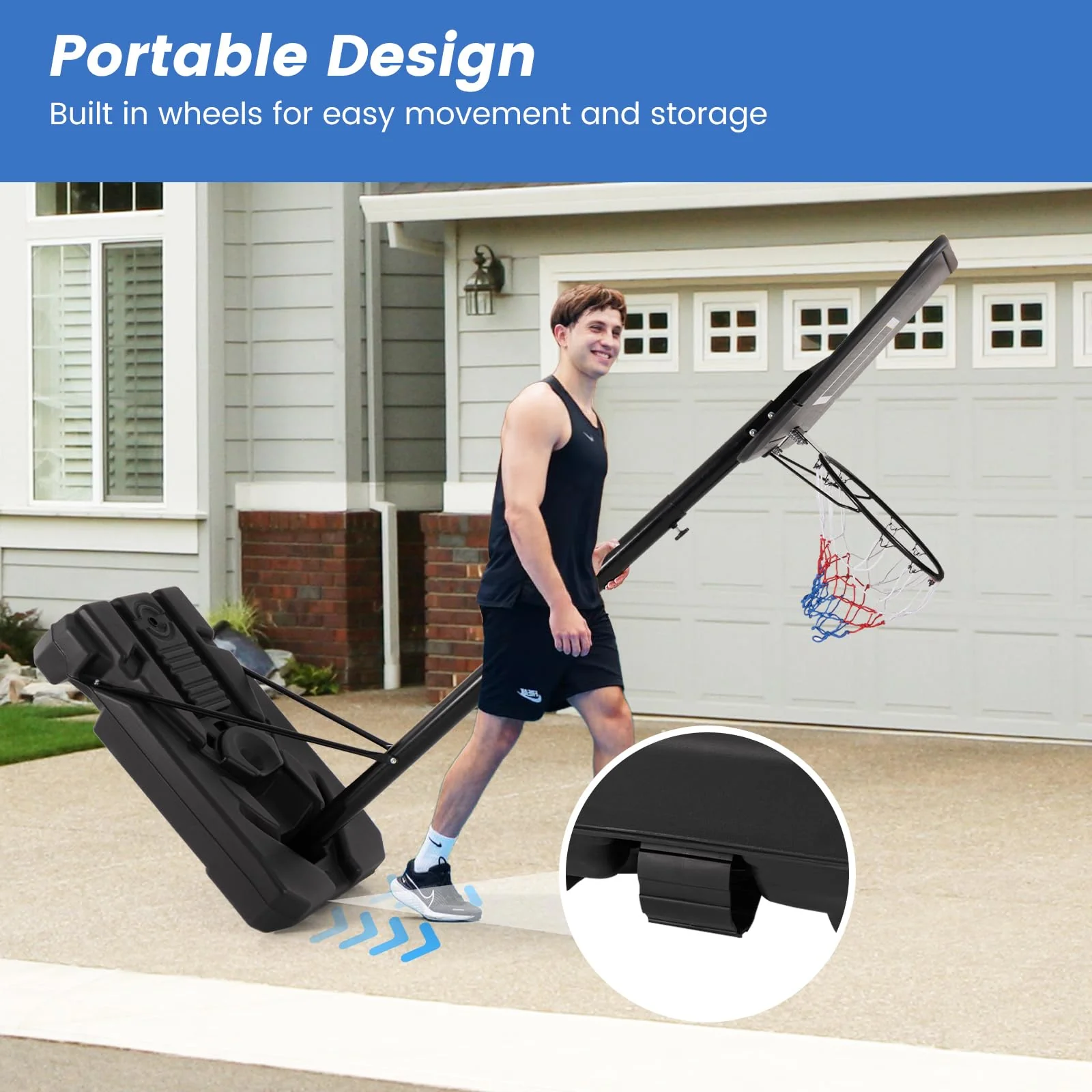Goplus Portable Basketball Hoop Outdoor, 6.5-10FT Adjustable Basketball Goal System w/44-Inch Shatterproof Backboard - Image 9
