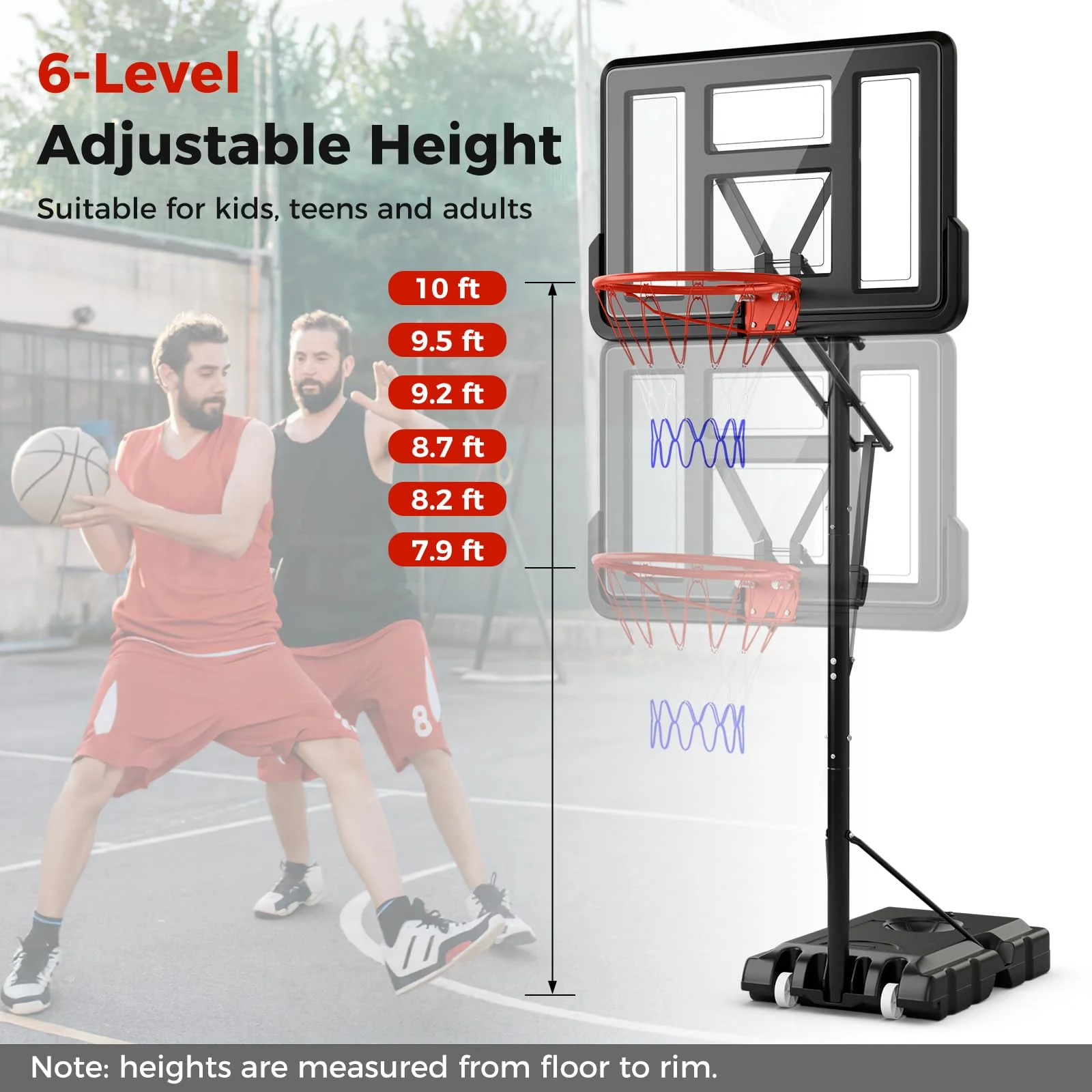 Goplus Portable Basketball Hoop Outdoor, 7.9-10 FT Basketball Goal System w/ 44 Inch Shatterproof Backboard - Image 2
