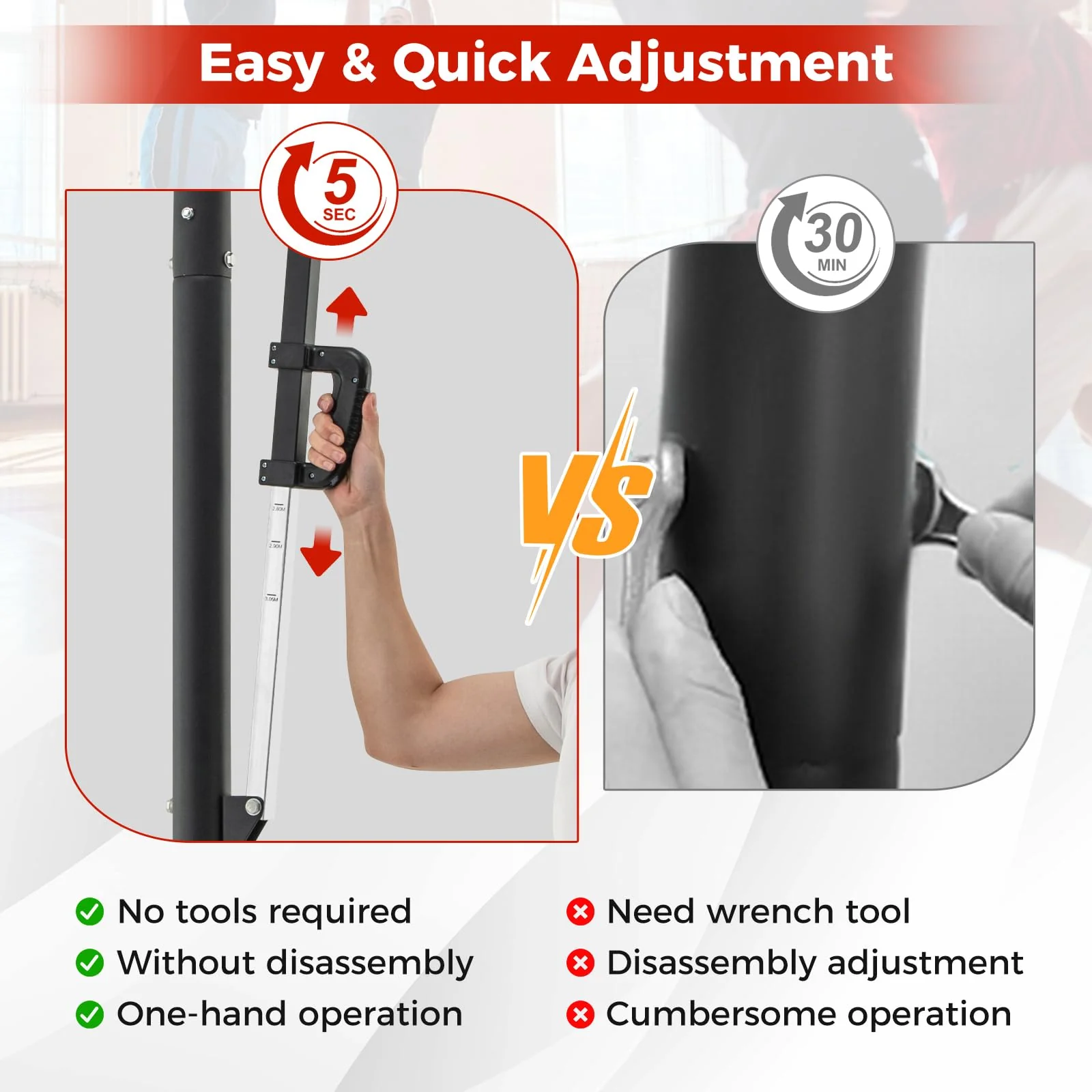 Goplus Portable Basketball Hoop Outdoor, 7.9-10 FT Basketball Goal System w/ 44 Inch Shatterproof Backboard - Image 3