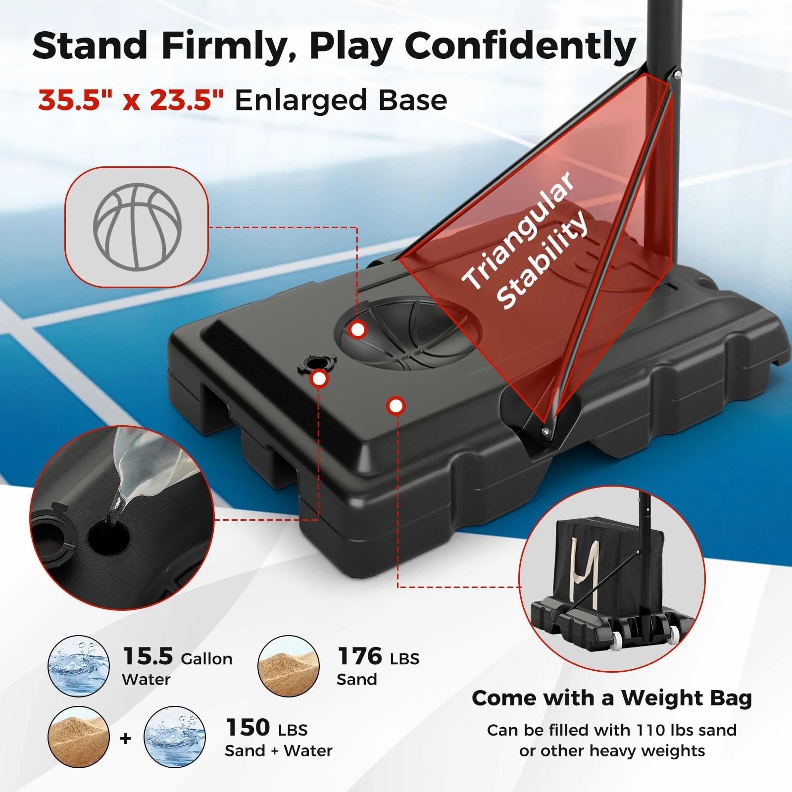 Goplus Portable Basketball Hoop Outdoor, 7.9-10 FT Basketball Goal System w/ 44 Inch Shatterproof Backboard - Image 5