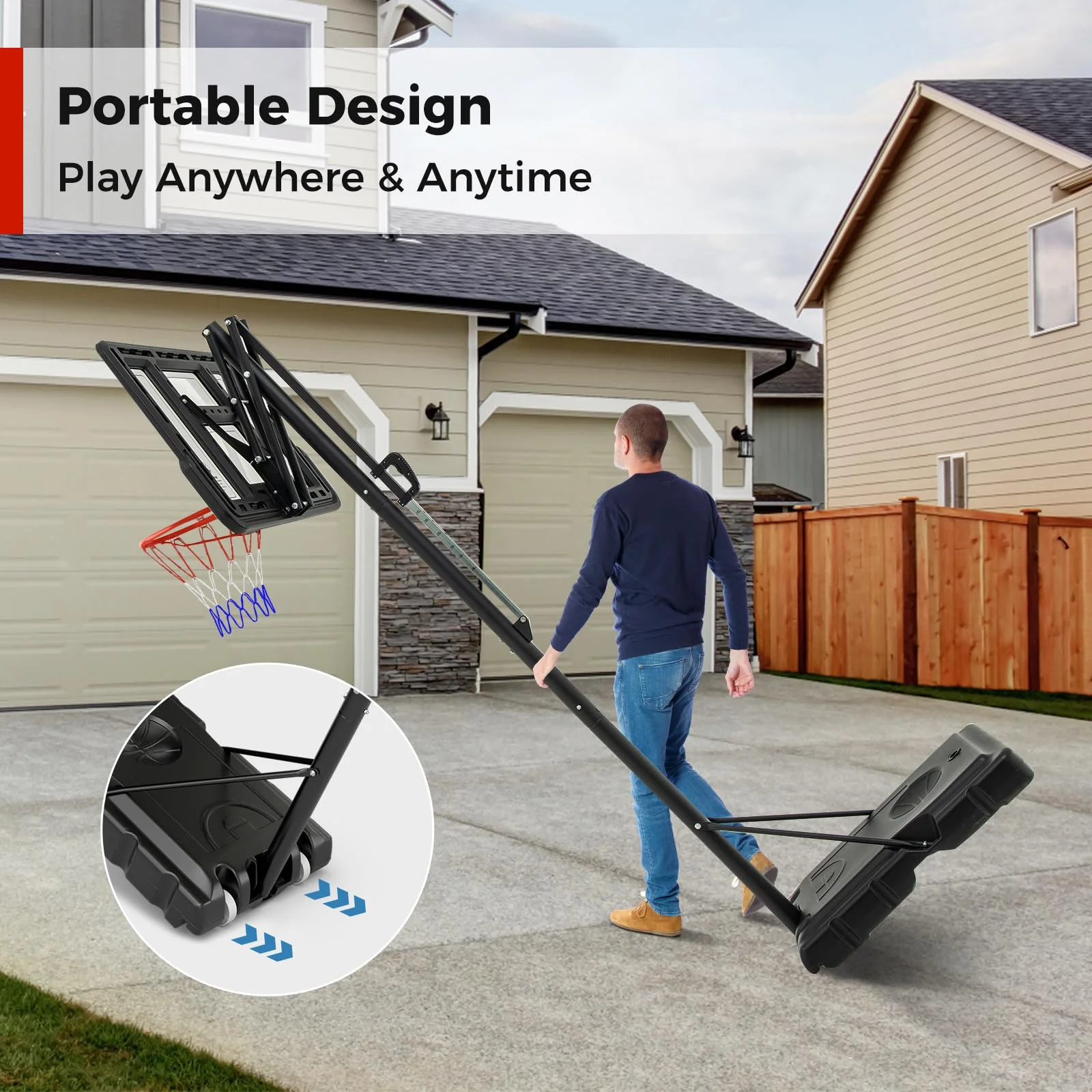 Goplus Portable Basketball Hoop Outdoor, 7.9-10 FT Basketball Goal System w/ 44 Inch Shatterproof Backboard - Image 8