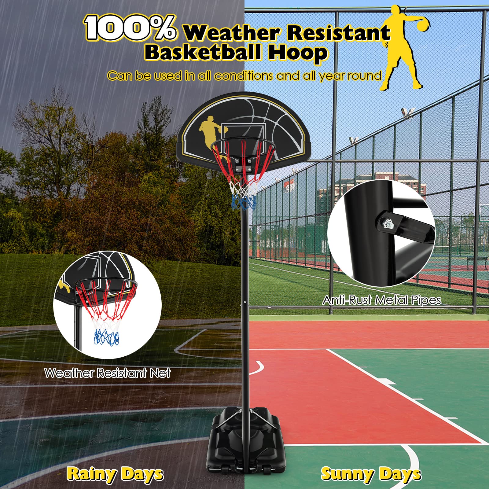 Goplus Portable Basketball Hoop Outdoor Indoor, 4.25-10FT 12-Level Adjustable Basketball Goal - Image 5