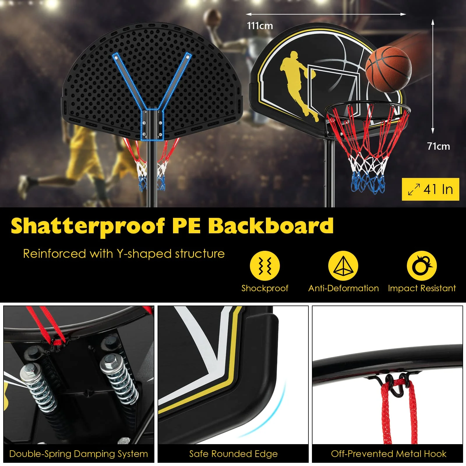 Goplus Portable Basketball Hoop Outdoor Indoor, 4.25-10FT 12-Level Adjustable Basketball Goal - Image 6
