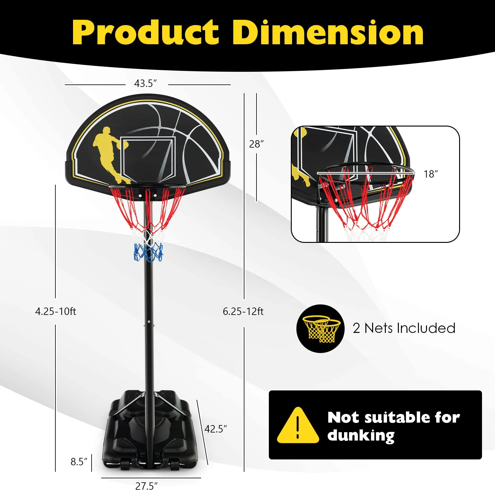 Goplus Portable Basketball Hoop Outdoor Indoor, 4.25-10FT 12-Level Adjustable Basketball Goal - Image 8