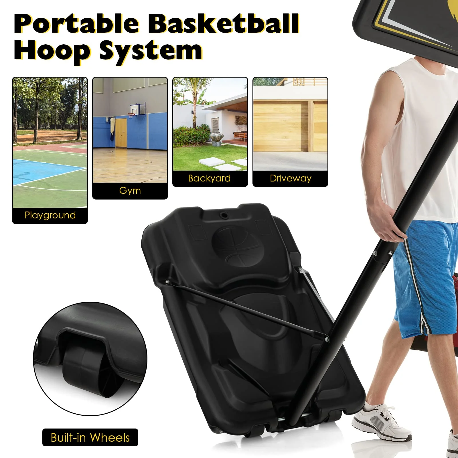 Goplus Portable Basketball Hoop Outdoor Indoor, 4.25-10FT 12-Level Adjustable Basketball Goal - Image 9