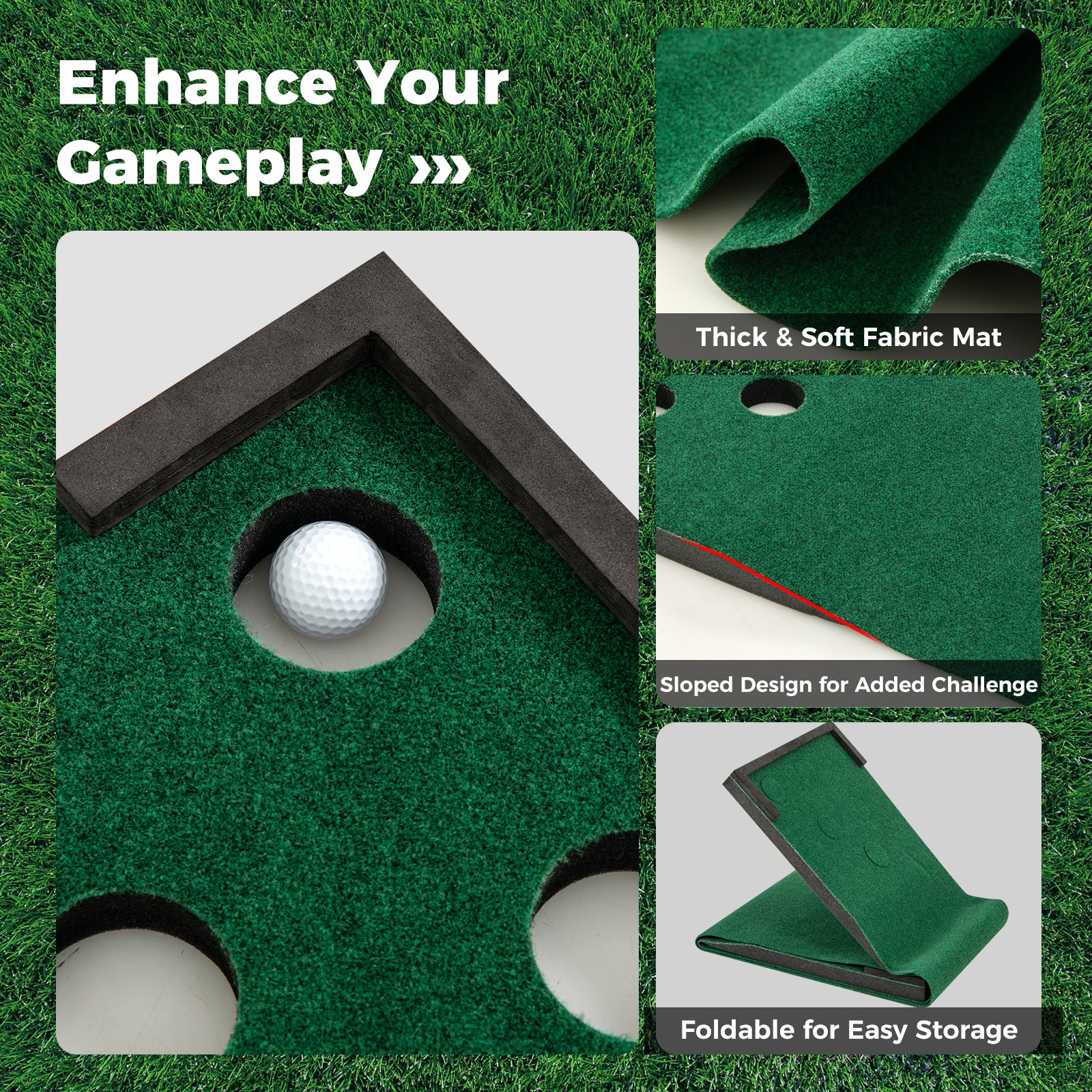 Goplus Portable Golf Putting Mat with 2 Adjustable Putters - Image 10