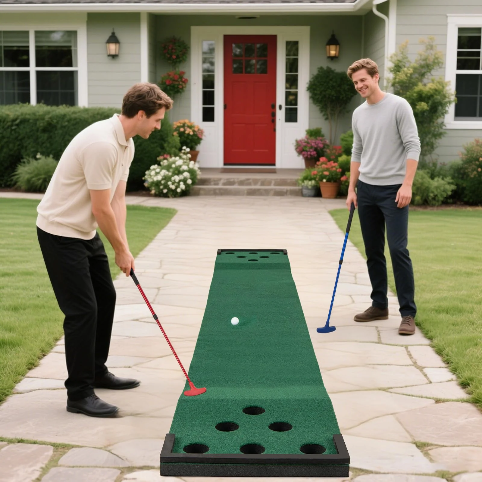 Goplus Portable Golf Putting Mat with 2 Adjustable Putters - Image 4