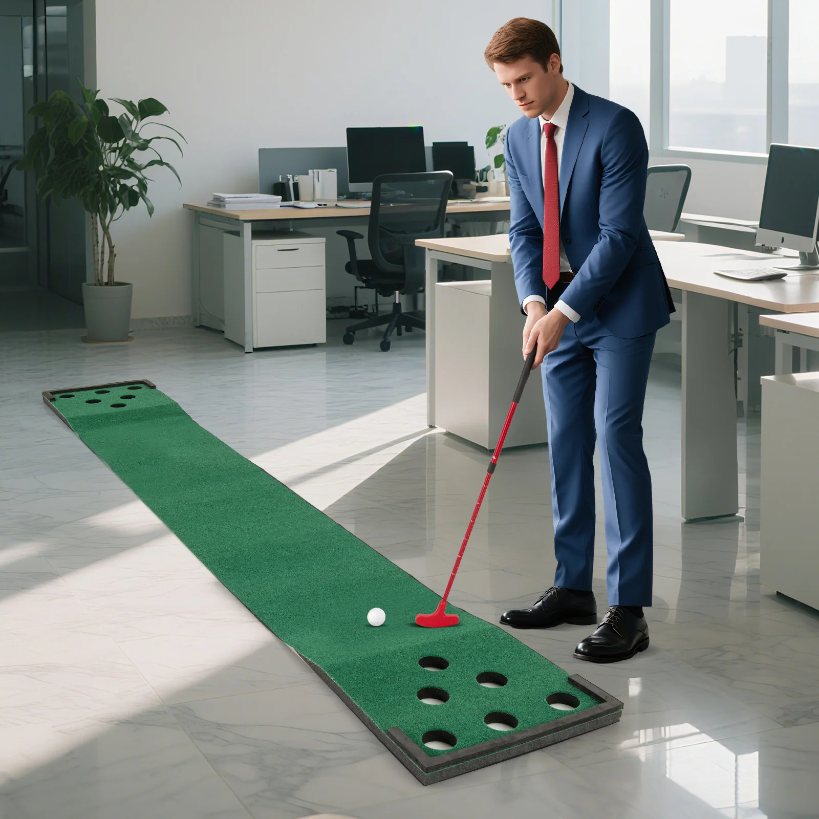 Goplus Portable Golf Putting Mat with 2 Adjustable Putters - Image 5