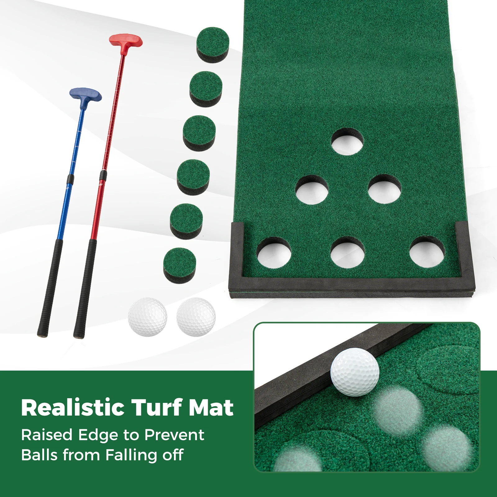 Goplus Portable Golf Putting Mat with 2 Adjustable Putters - Image 6