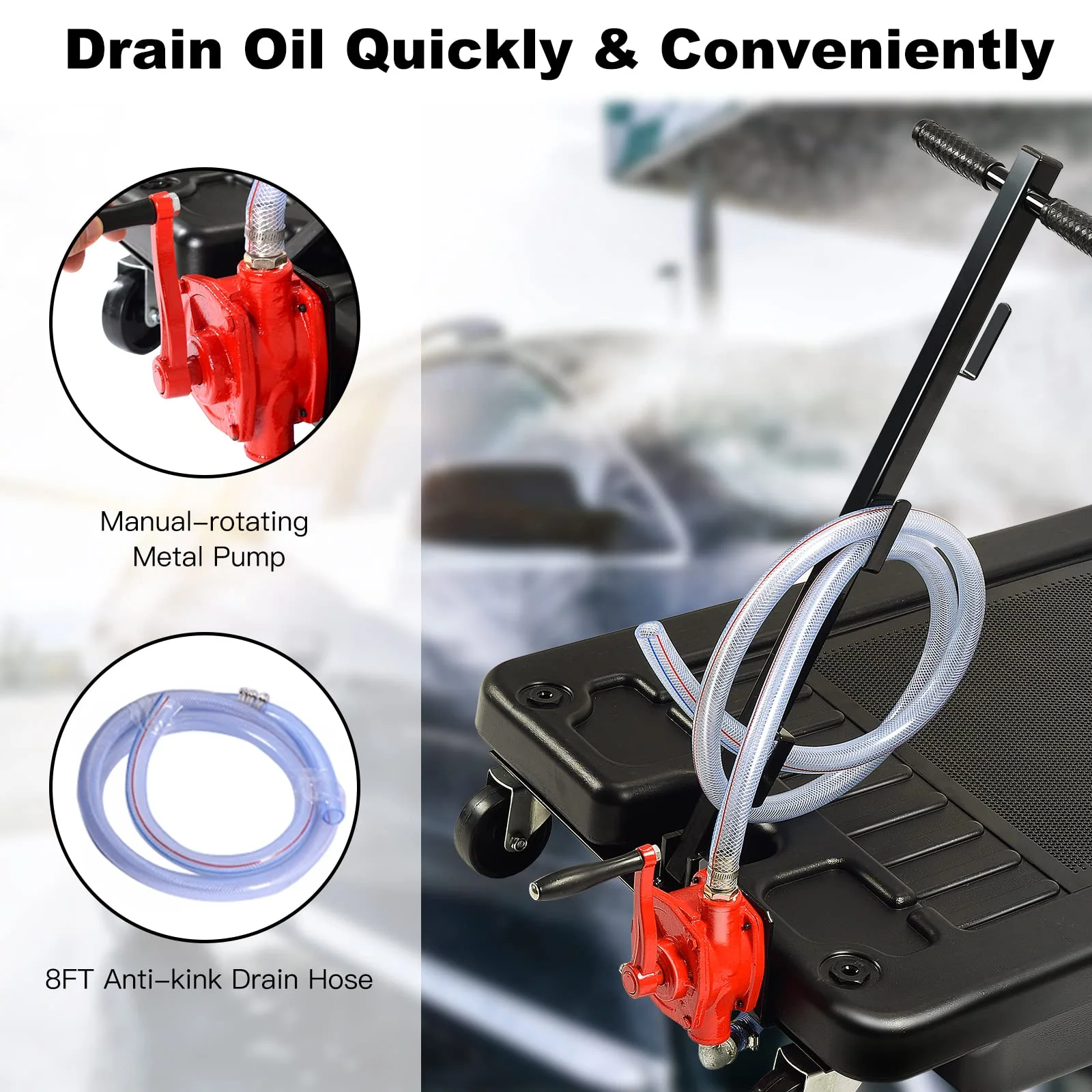 Goplus Portable Oil Drain Pan with Pump 17 Gallon Low Profile Oil Change Pan for Truck Car with 8' Hose - Image 4