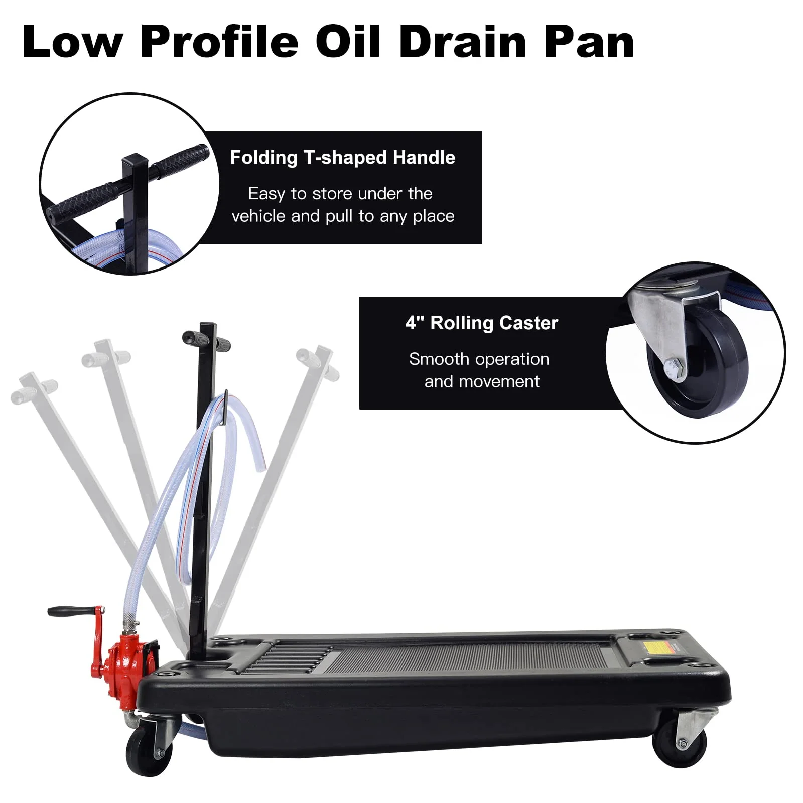 Goplus Portable Oil Drain Pan with Pump 17 Gallon Low Profile Oil Change Pan for Truck Car with 8' Hose - Image 6