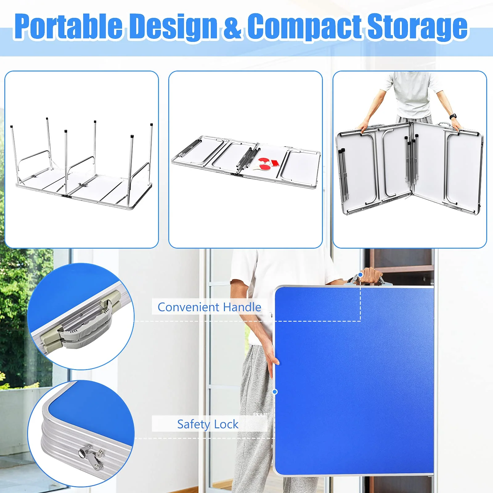 Goplus Portable Tennis Table, 100% Preassembled,2 Table Tennis Paddles and Ping Pong Balls - Image 3
