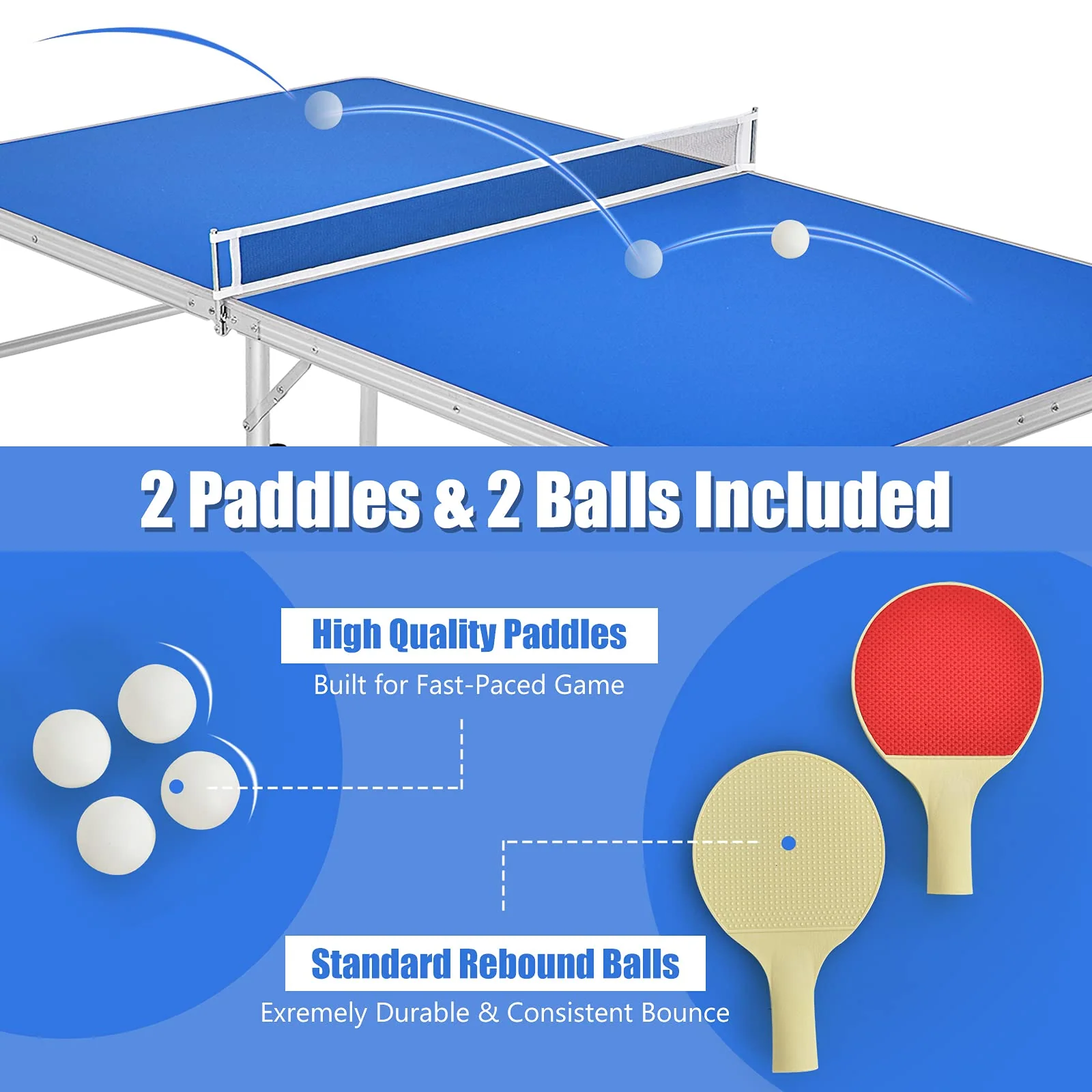 Goplus Portable Tennis Table, 100% Preassembled,2 Table Tennis Paddles and Ping Pong Balls - Image 4