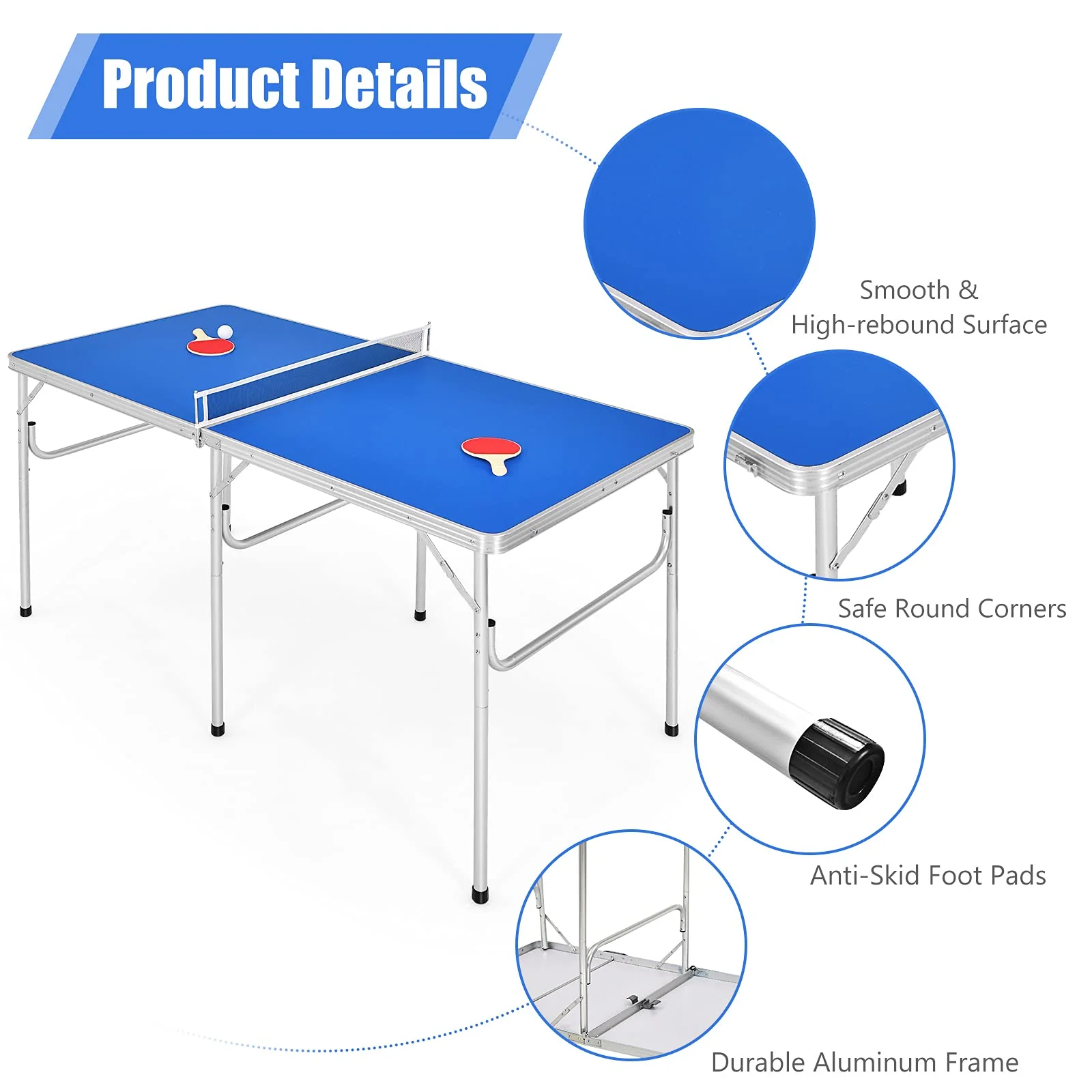 Goplus Portable Tennis Table, 100% Preassembled,2 Table Tennis Paddles and Ping Pong Balls - Image 5